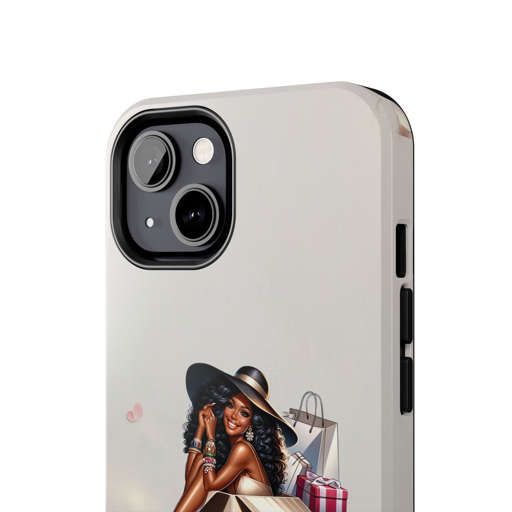 Chic Shopper Tough Phone Case — Stylish Black Woman with Shopping Bags