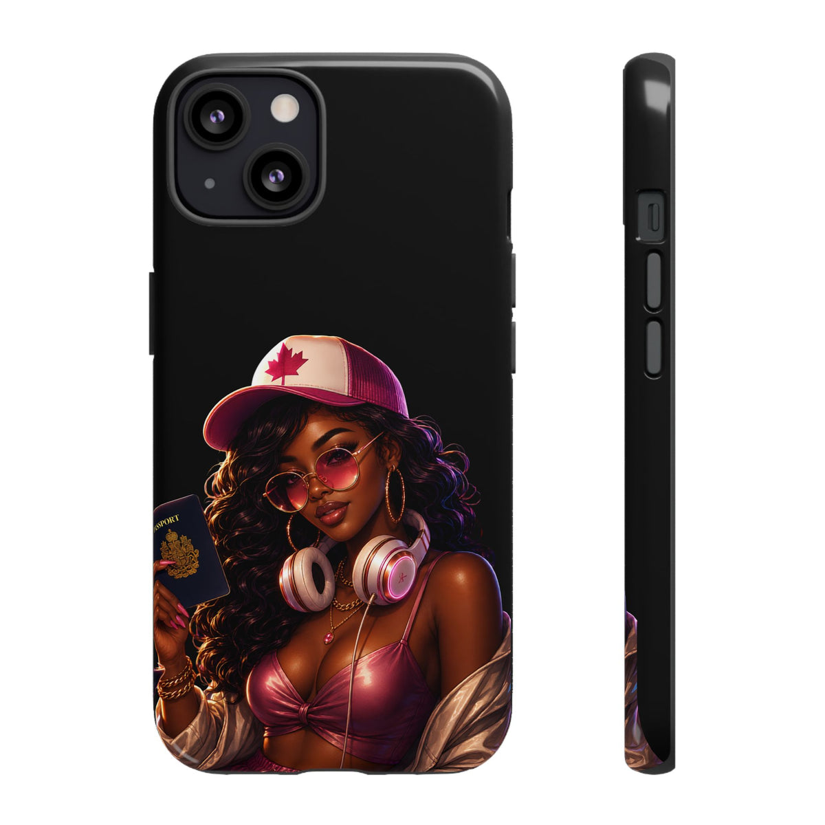 Phone Case - Cool Urban Woman with Headphones & Maple Hat