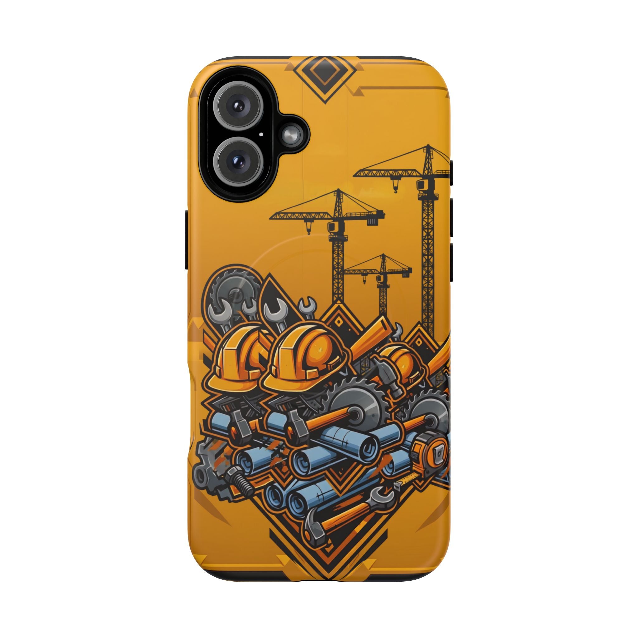 Construction Gear Tough Magnetic Phone Case — Worker Helmet & Tools Design