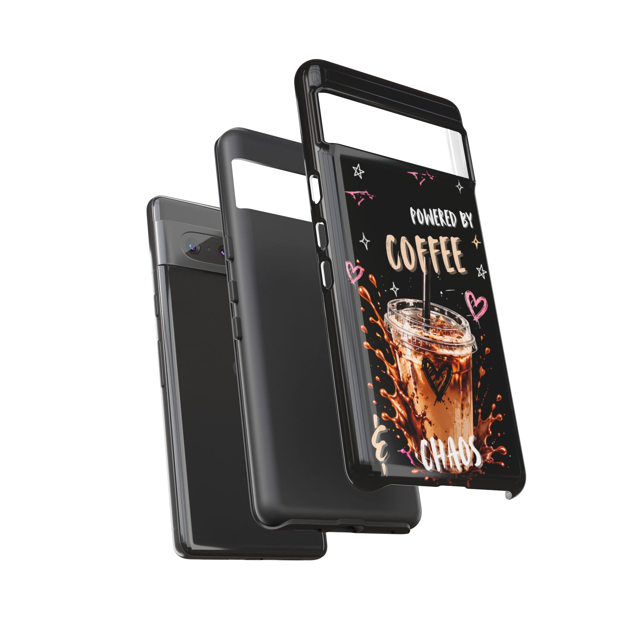 Phone Case — "Powered by Coffee & Chaos" Iced Coffee Protective Cover