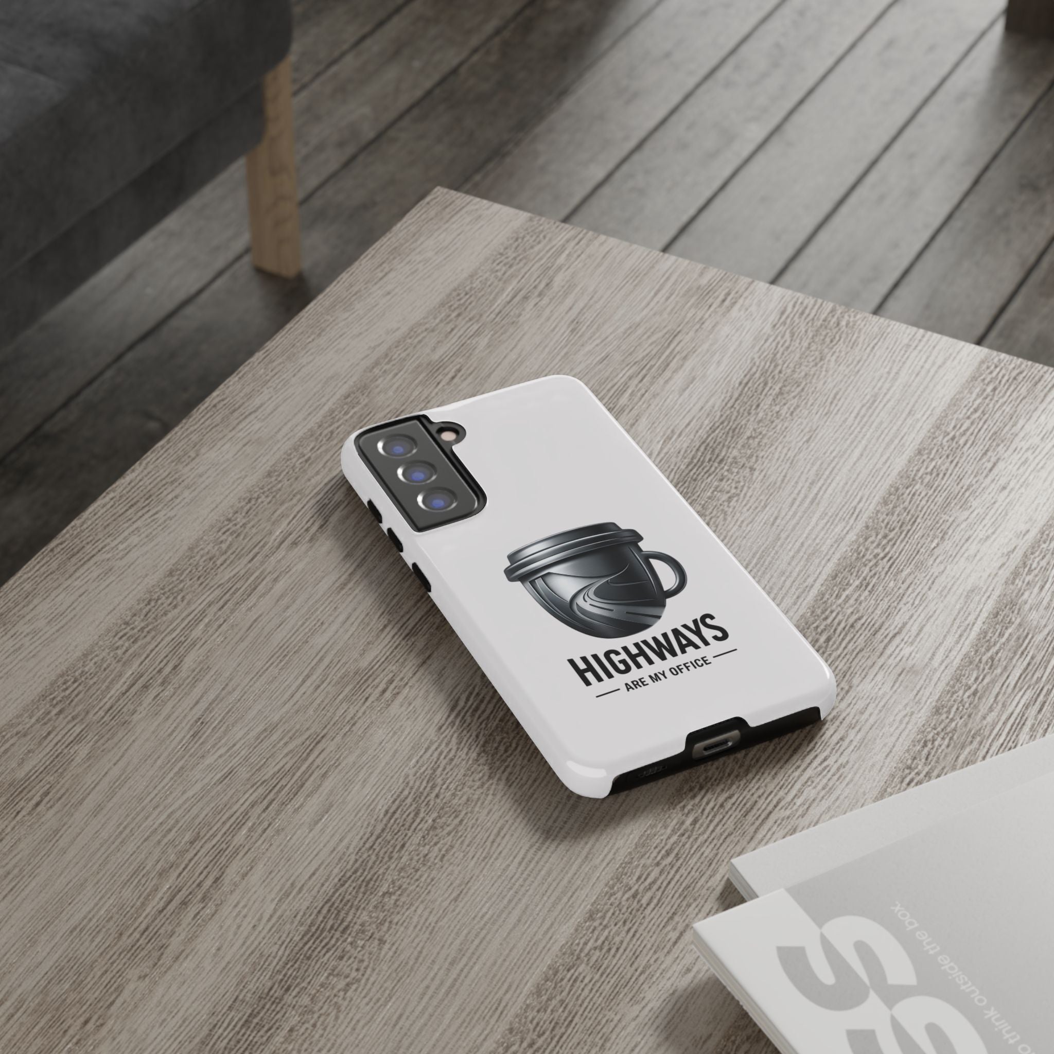 Hard Shell Phone Case — “Highways Are My Office” Travel Coffee Design