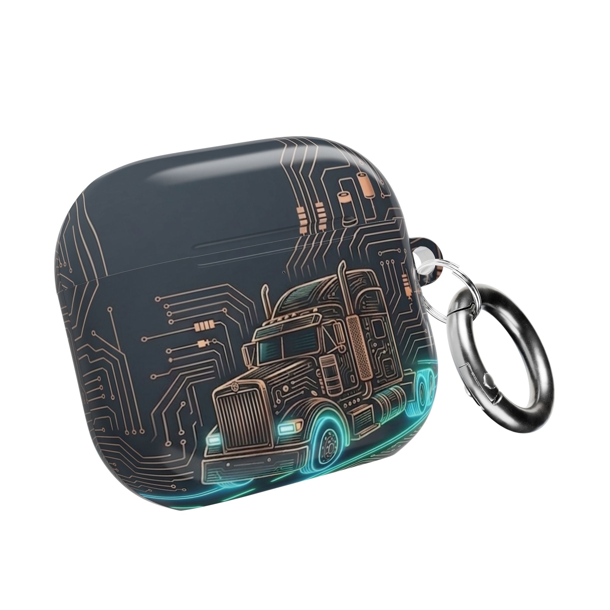 Trucker Tech AirPods Case — Neon Semi Truck Circuit Design