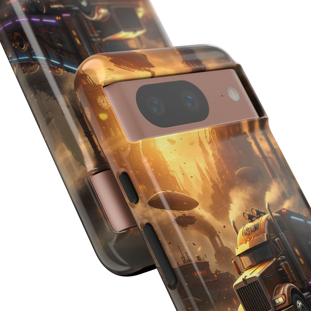 Steampunk Freightliner Phone Case — Rugged Trucking Cityscape iPhone Cover