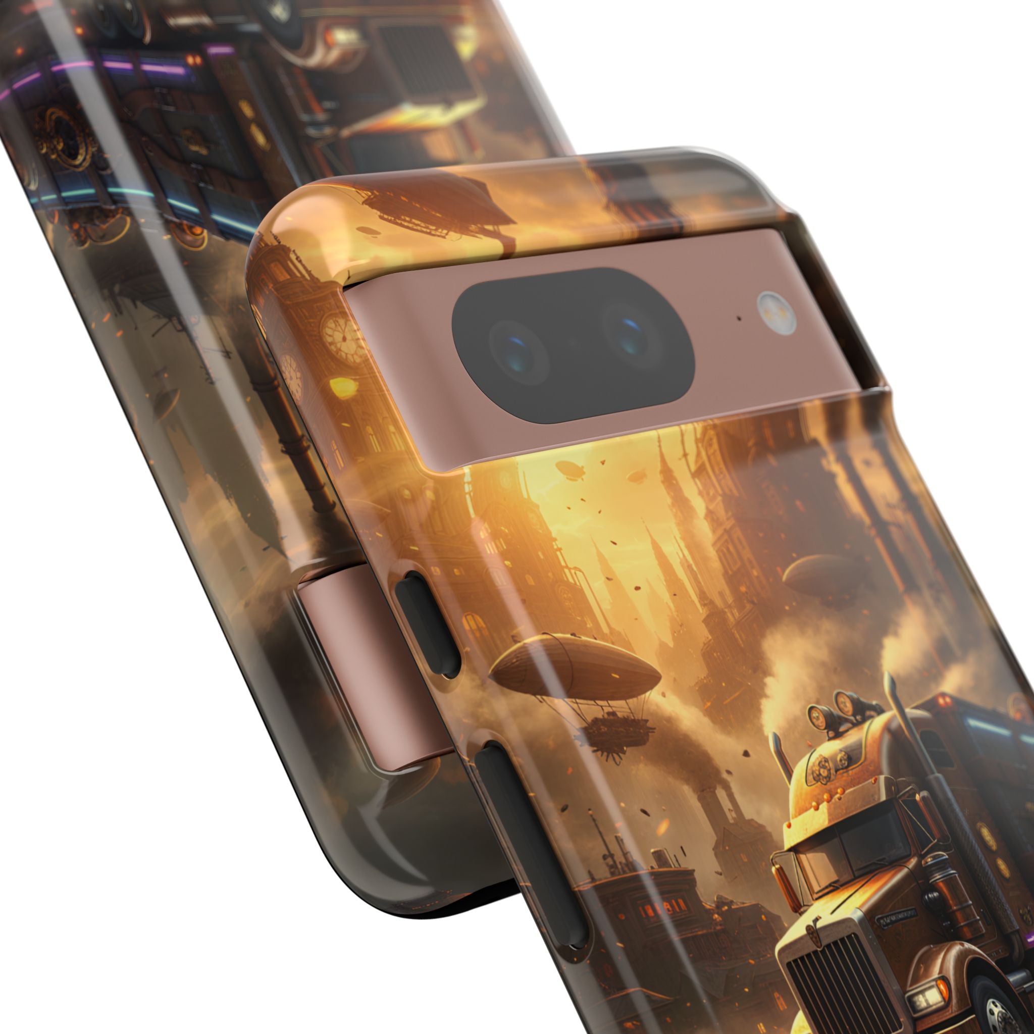 Steampunk Freightliner Phone Case — Rugged Trucking Cityscape iPhone Cover