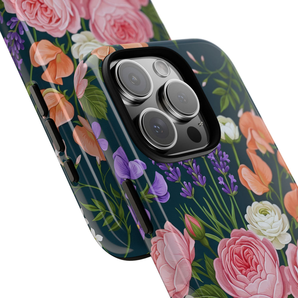 Floral Bouquet Phone Case — Vintage Roses & Lavender Protective Cover