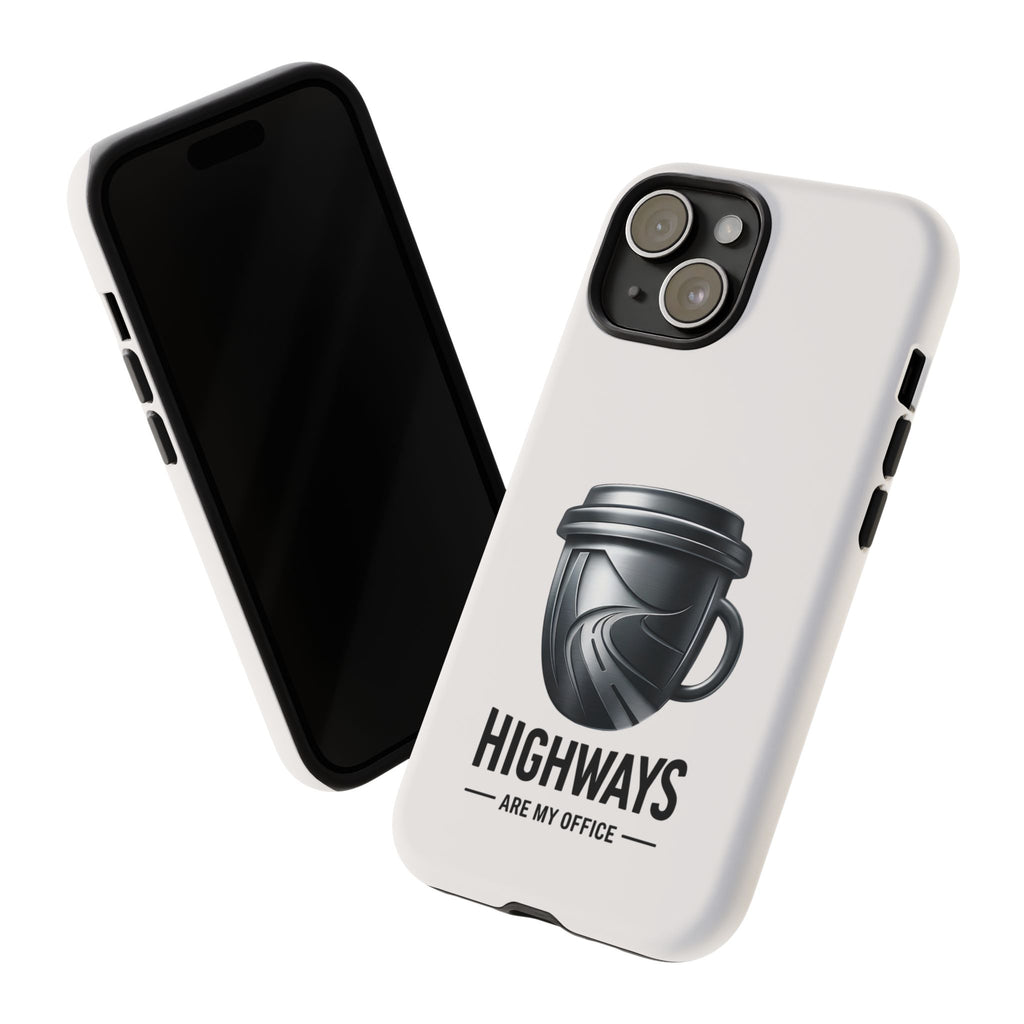 Hard Shell Phone Case — “Highways Are My Office” Travel Coffee Design