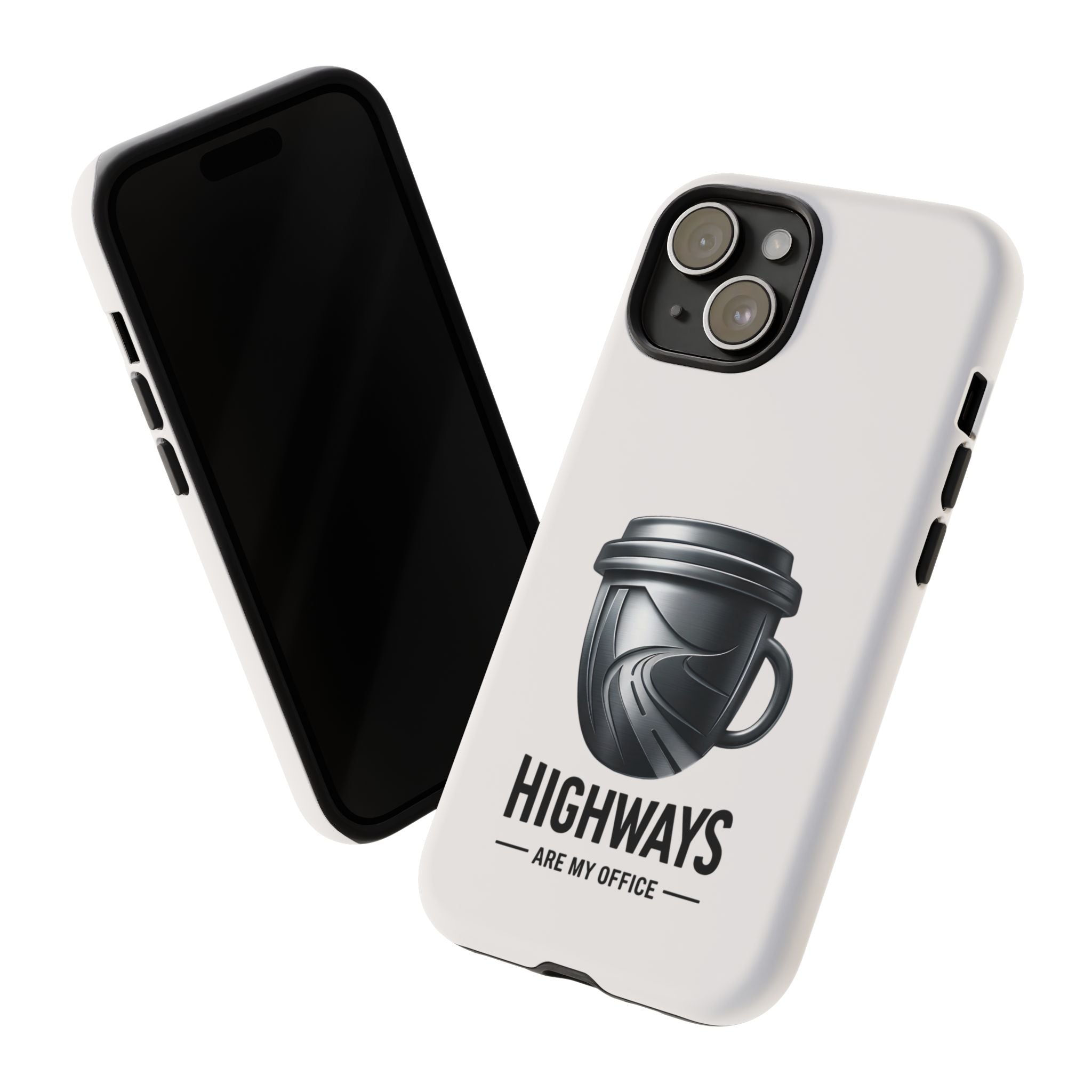 Hard Shell Phone Case — “Highways Are My Office” Travel Coffee Design