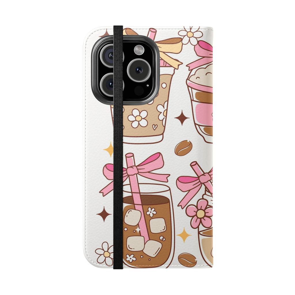 Cute Coffee & Latte Flip Phone Case – Cozy Boba & Dessert Wallet Cover