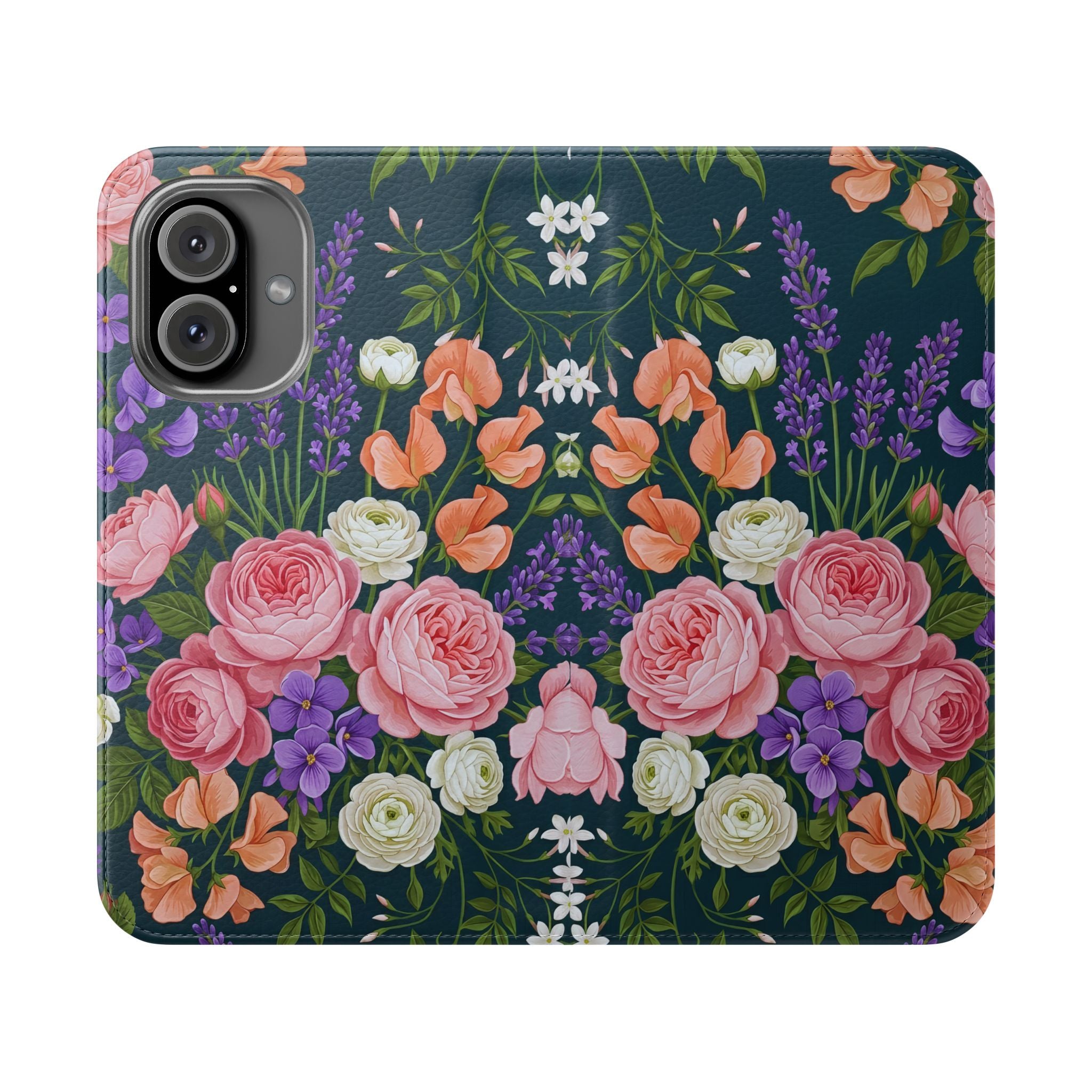 Floral Flip Phone Case -Wallet Cover with Card Slots