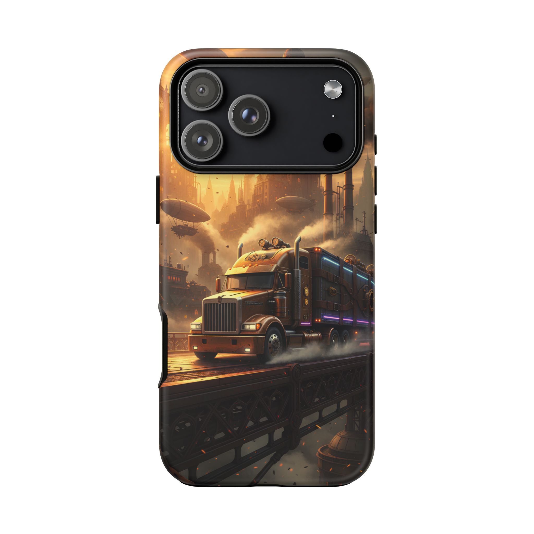 Steampunk Freightliner Phone Case — Rugged Trucking Cityscape iPhone Cover