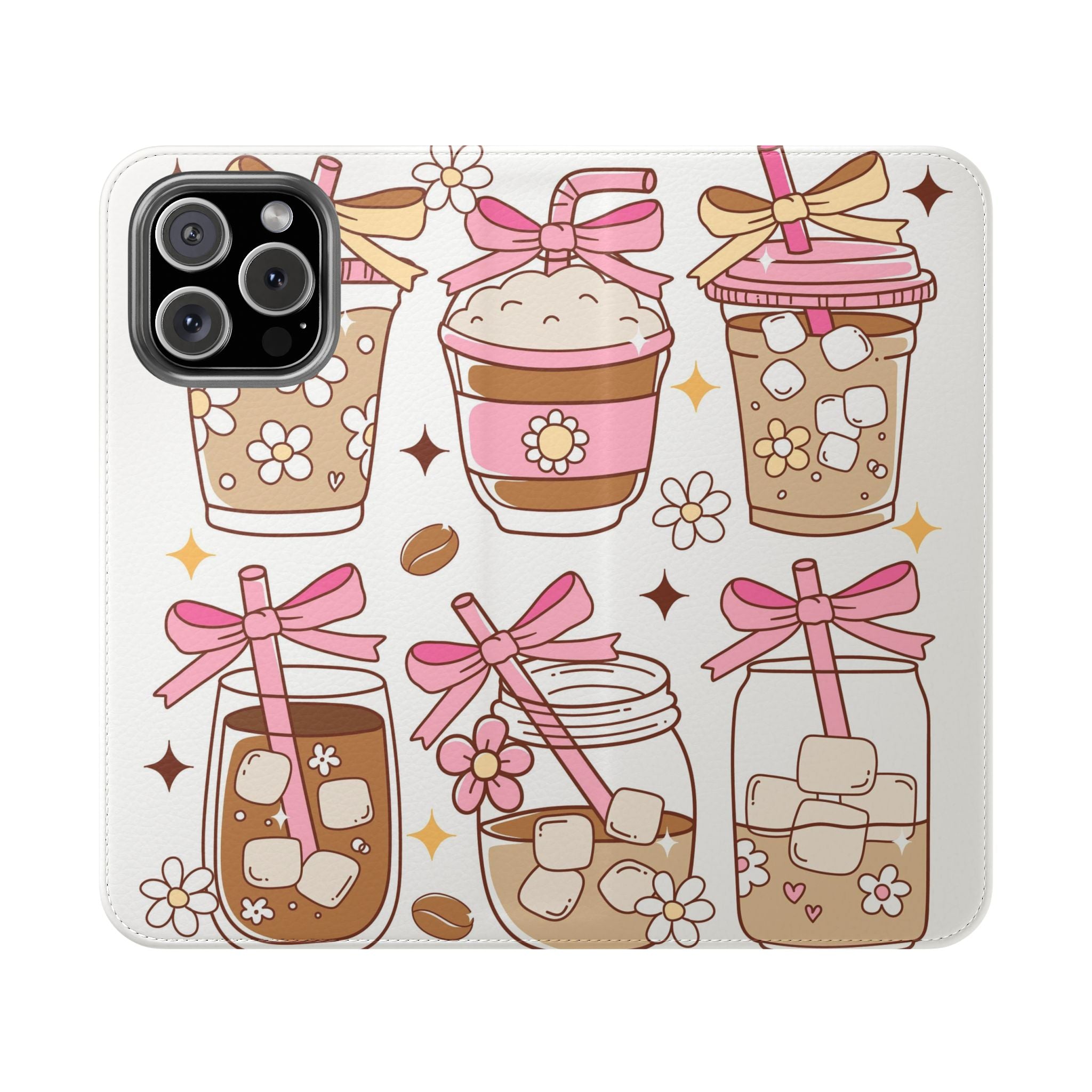 Cute Coffee & Latte Flip Phone Case – Cozy Boba & Dessert Wallet Cover