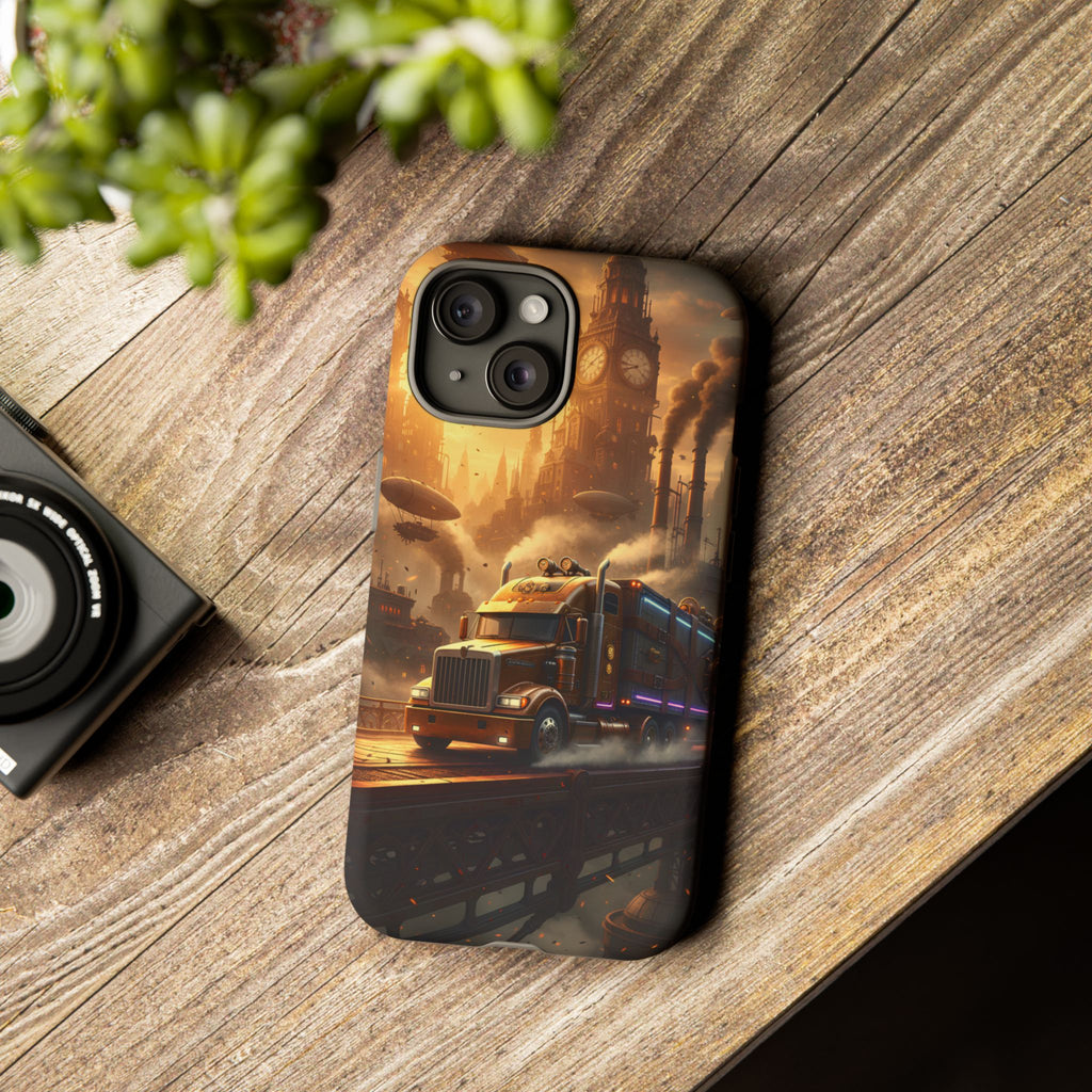 Steampunk Freightliner Phone Case — Rugged Trucking Cityscape iPhone Cover