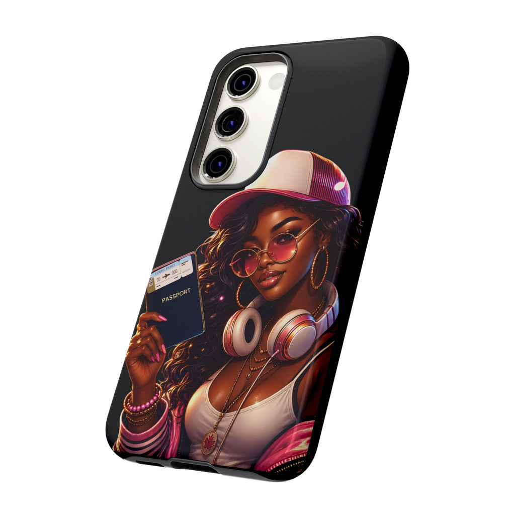 Tough Case – Stylized Urban Girl Phone Case with Headphones & Passport