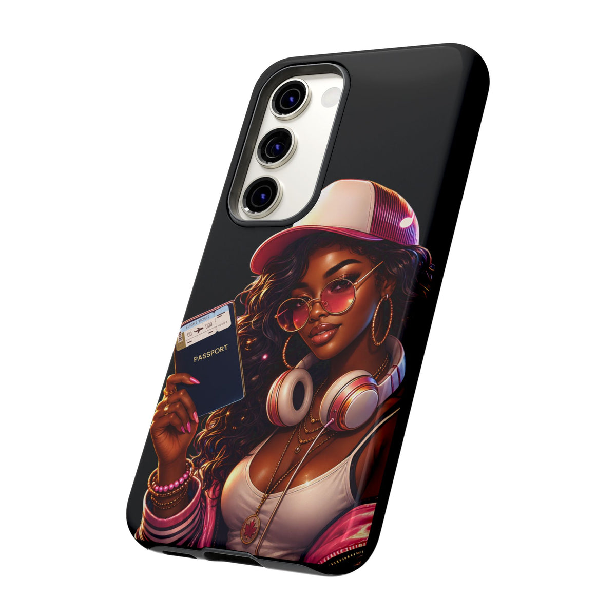 Tough Case – Stylized Urban Girl Phone Case with Headphones & Passport