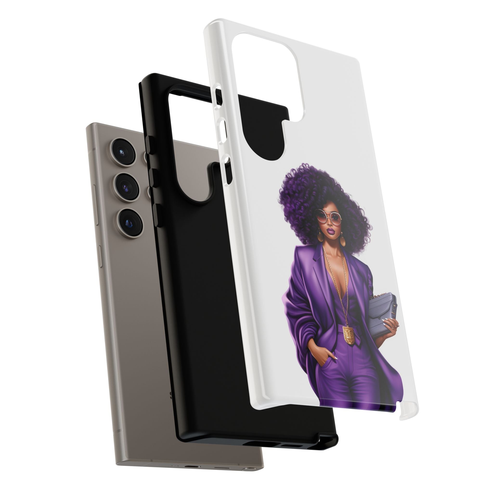 Purple Power Woman Phone Case — Afro Chic Businesswoman Protective Phone Cover