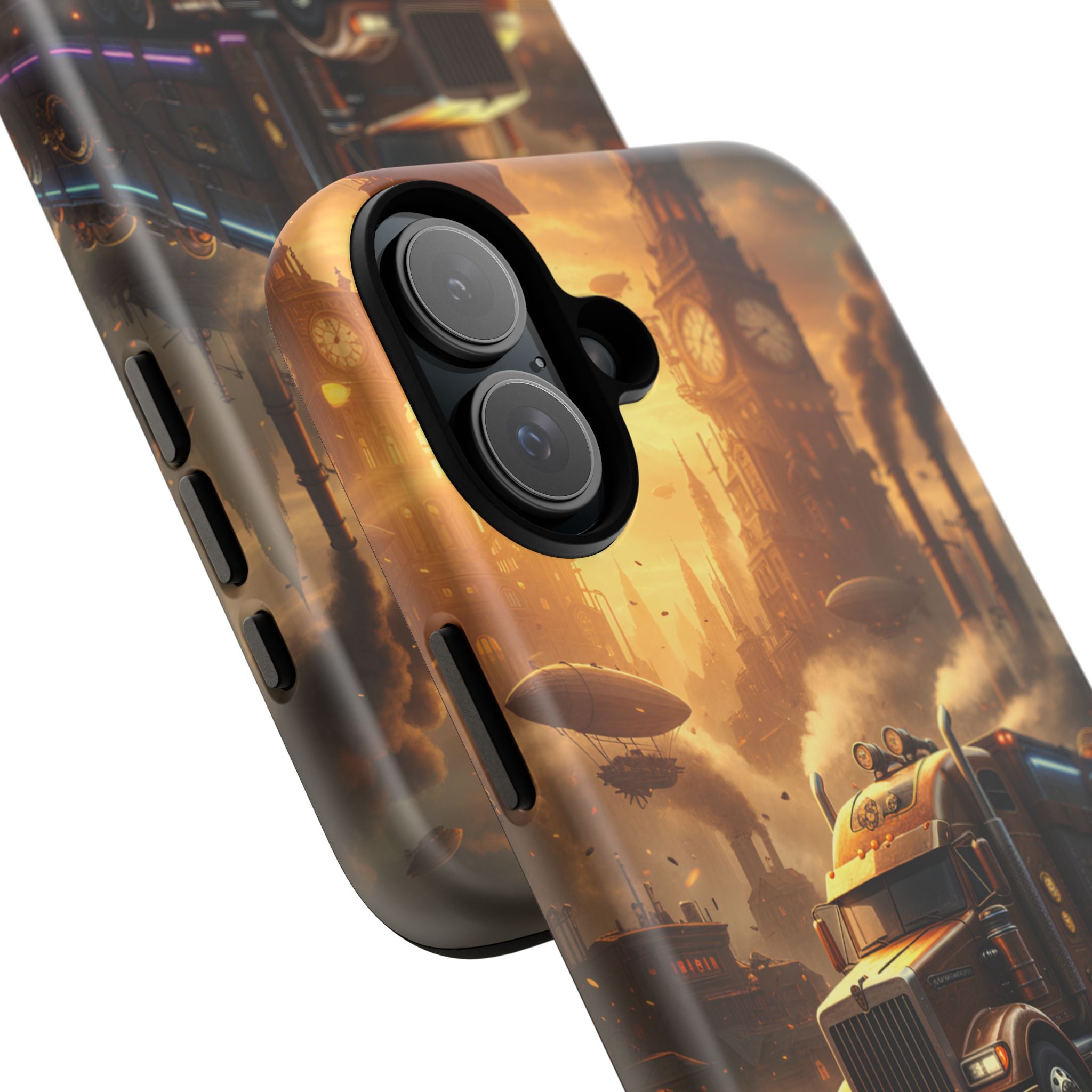 Steampunk Freightliner Phone Case — Rugged Trucking Cityscape iPhone Cover