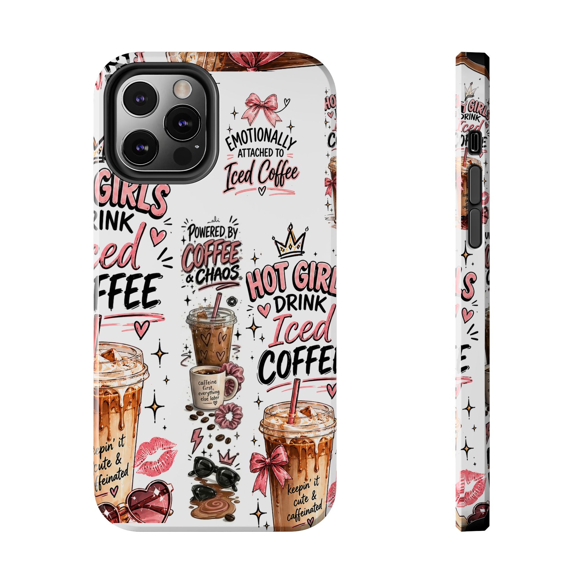 Iced Coffee Pattern Phone Case – "Powered by Coffee & Chaos" Tough Protective Case