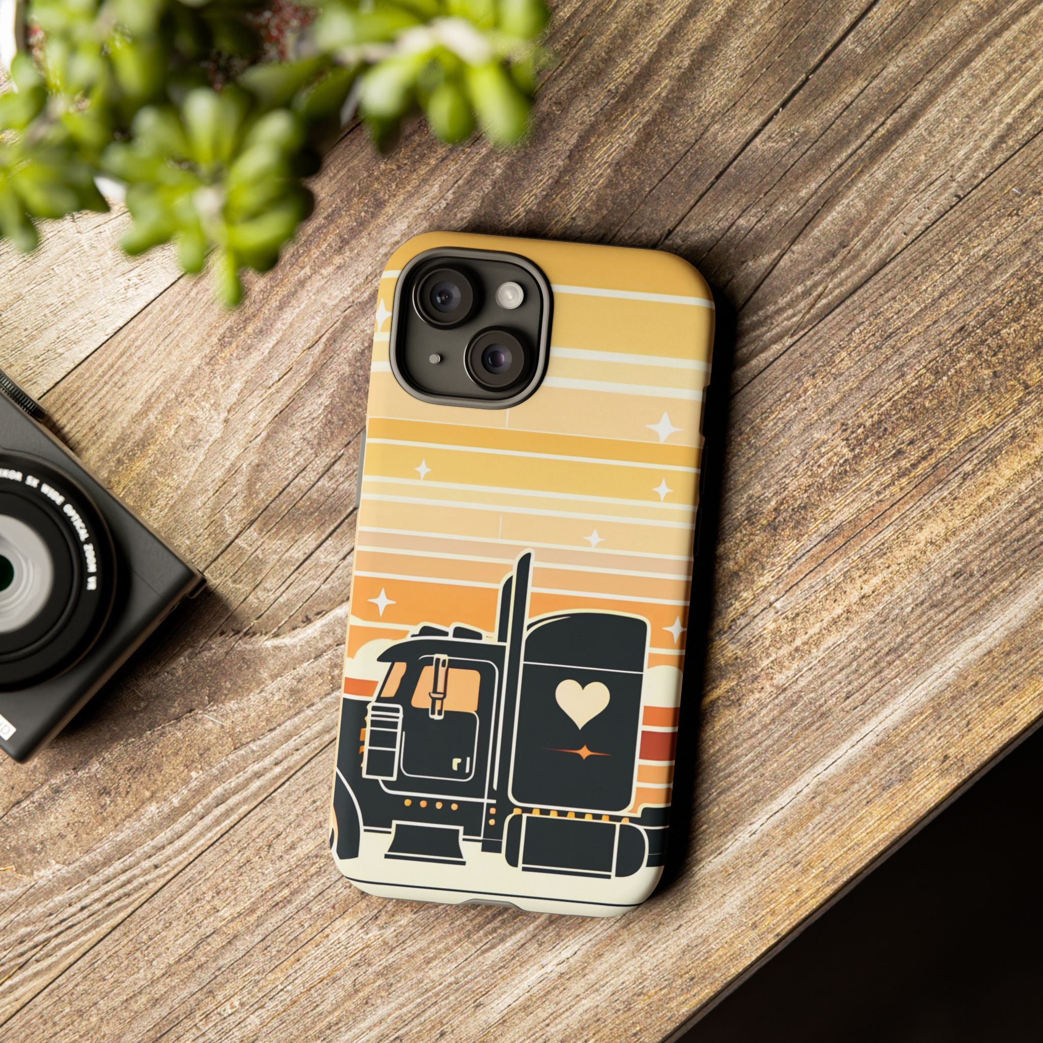 Trucker Heart Phone Case — Retro Semi Truck Protective Phone Cover