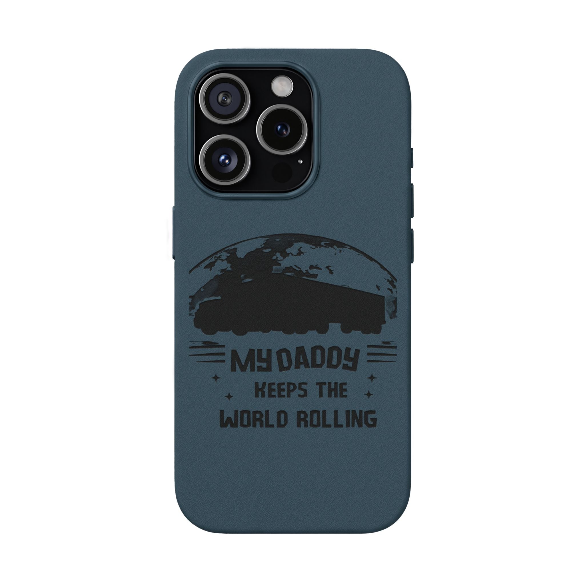 Engraved PU Leather Phone Case — 'Mhdaddy Keeps the World Rolling' Vintage Van Design