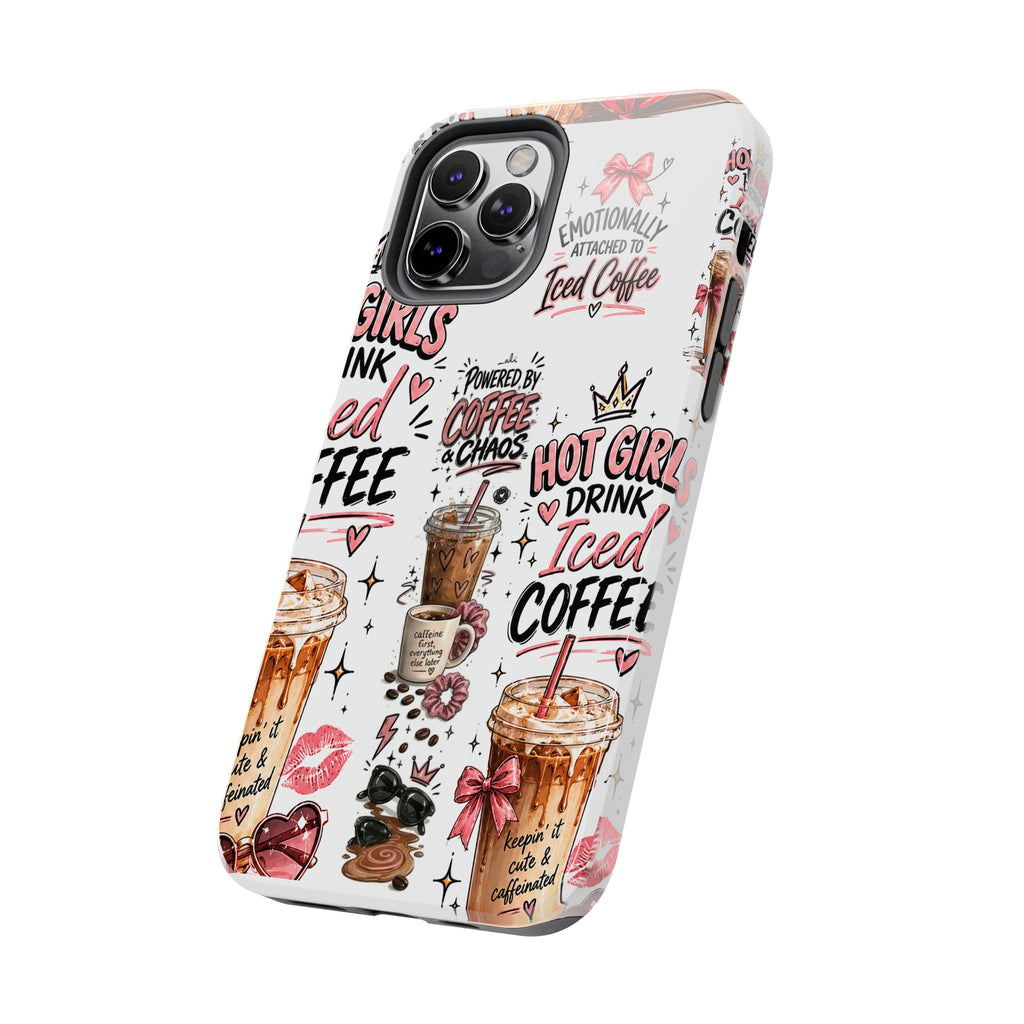 Iced Coffee Pattern Phone Case – "Powered by Coffee & Chaos" Tough Protective Case