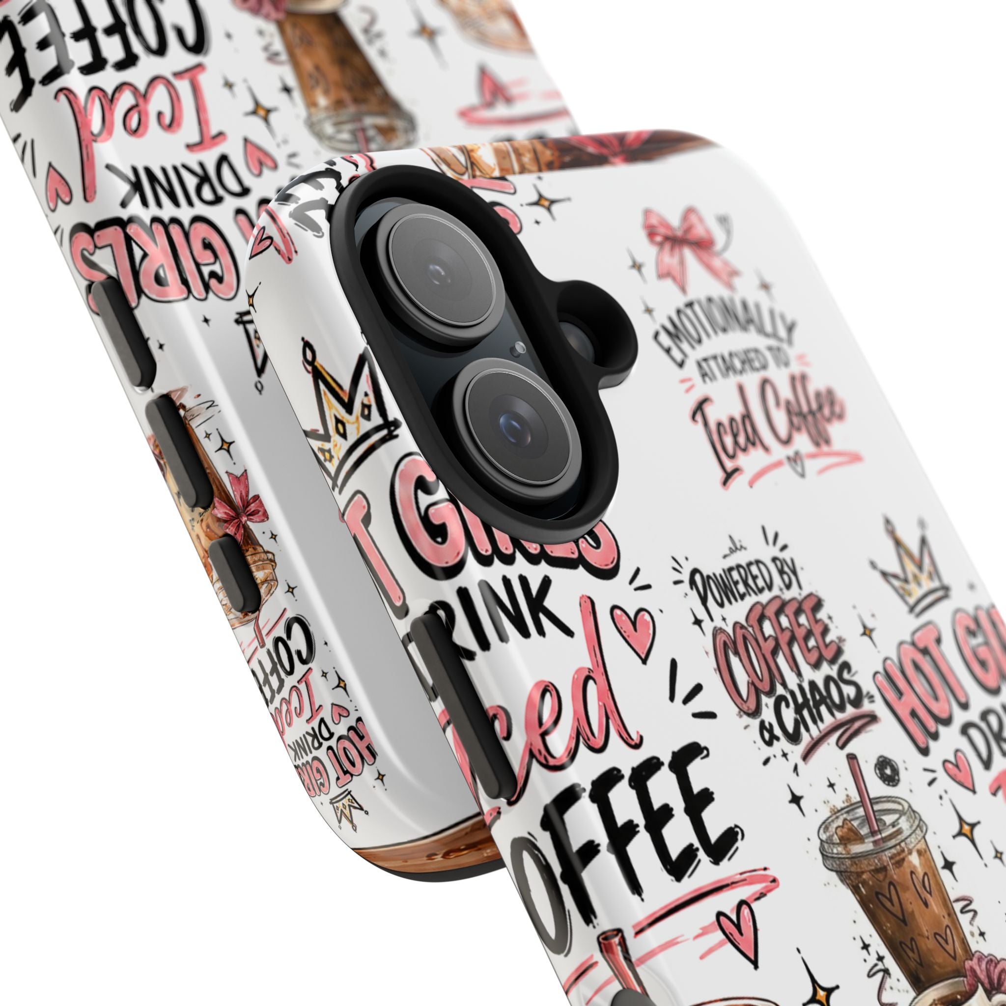 Iced Coffee Pattern Phone Case – "Powered by Coffee & Chaos" Tough Protective Case