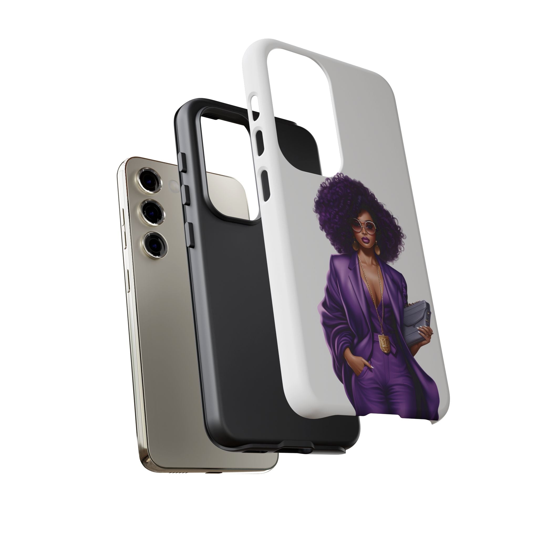 Purple Power Woman Phone Case — Afro Chic Businesswoman Protective Phone Cover