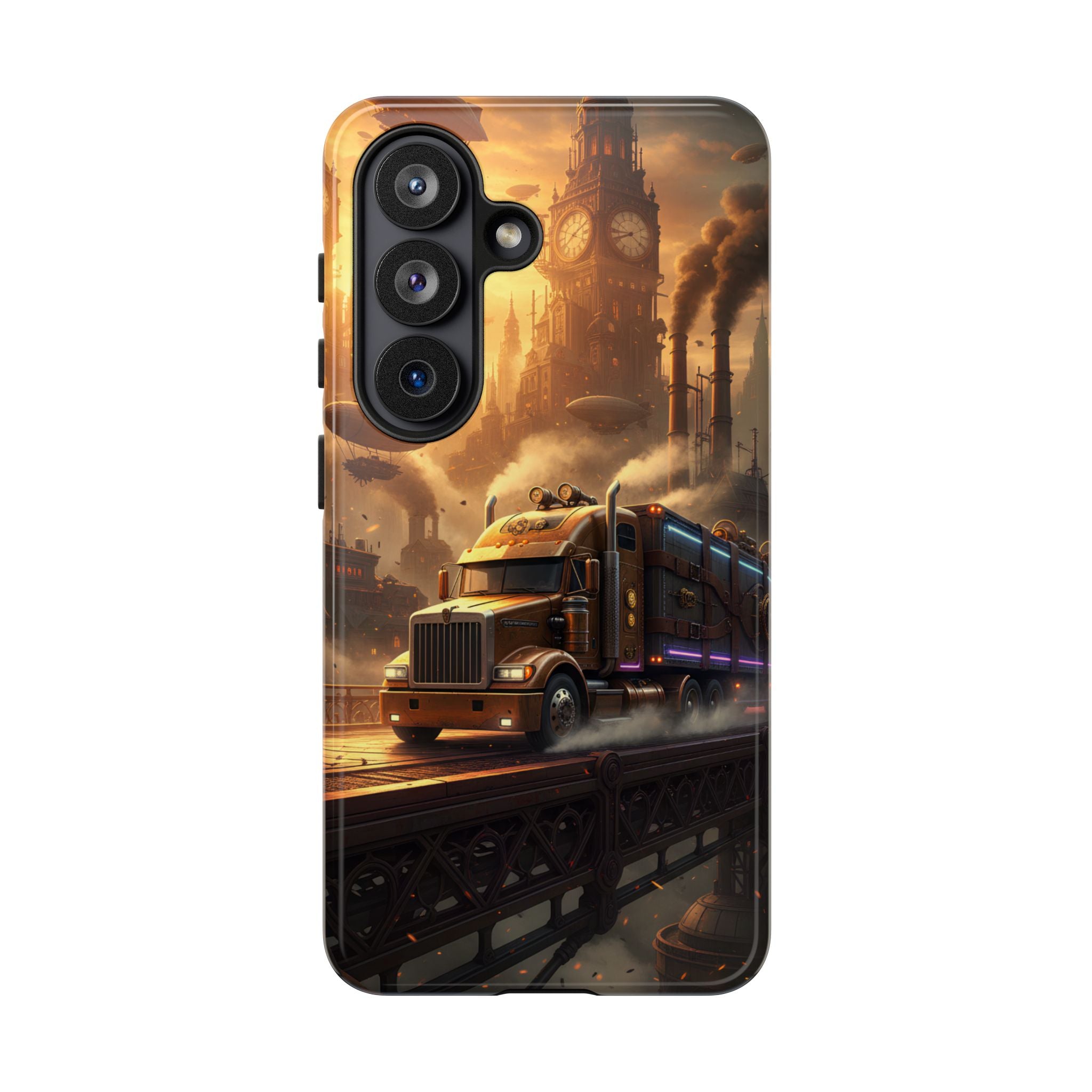 Steampunk Freightliner Phone Case — Rugged Trucking Cityscape iPhone Cover