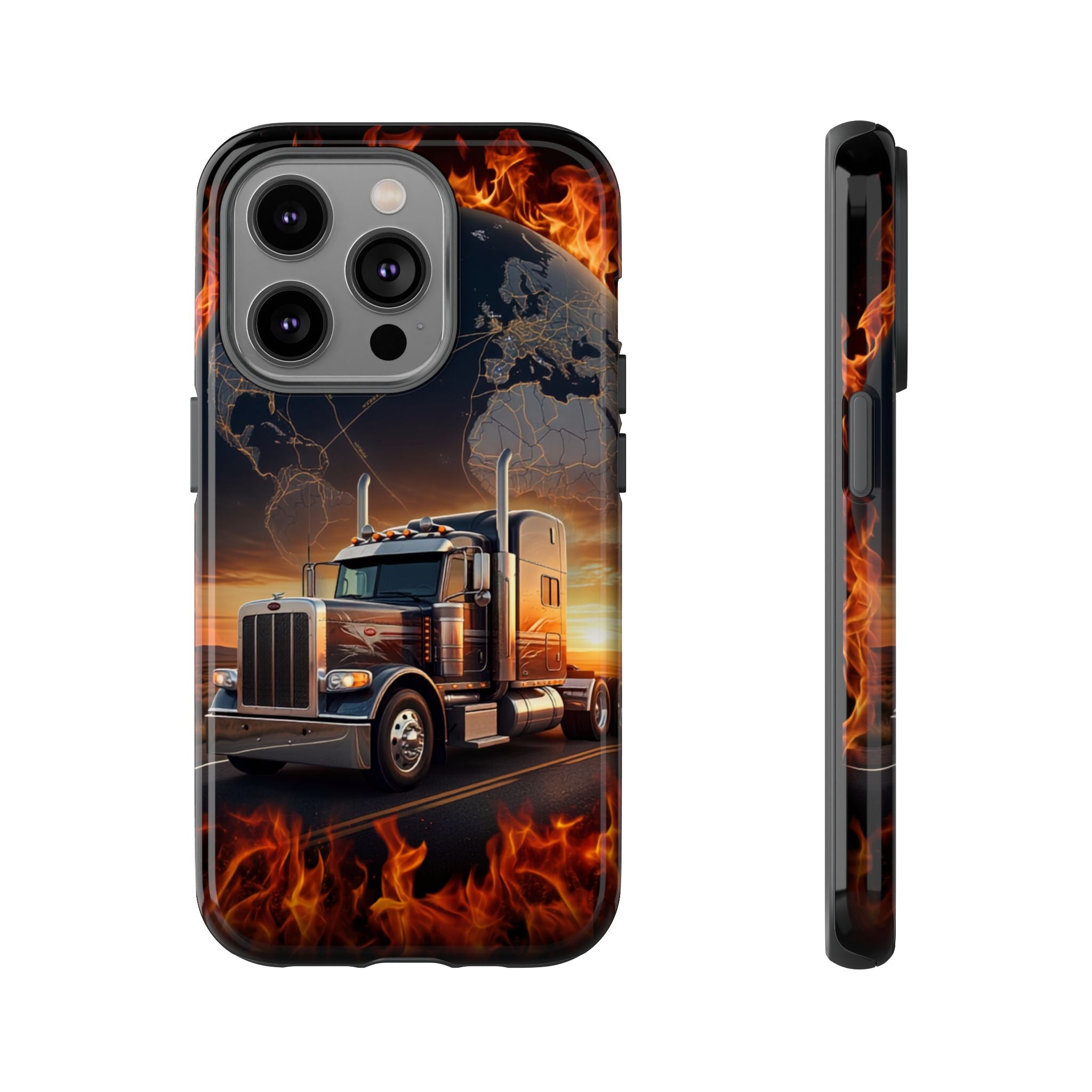 Truck Flames Phone Case — Bold Semi-Truck Globe Design