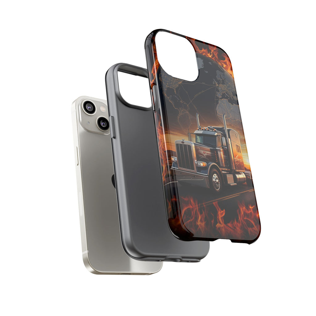 Truck Flames Phone Case — Bold Semi-Truck Globe Design