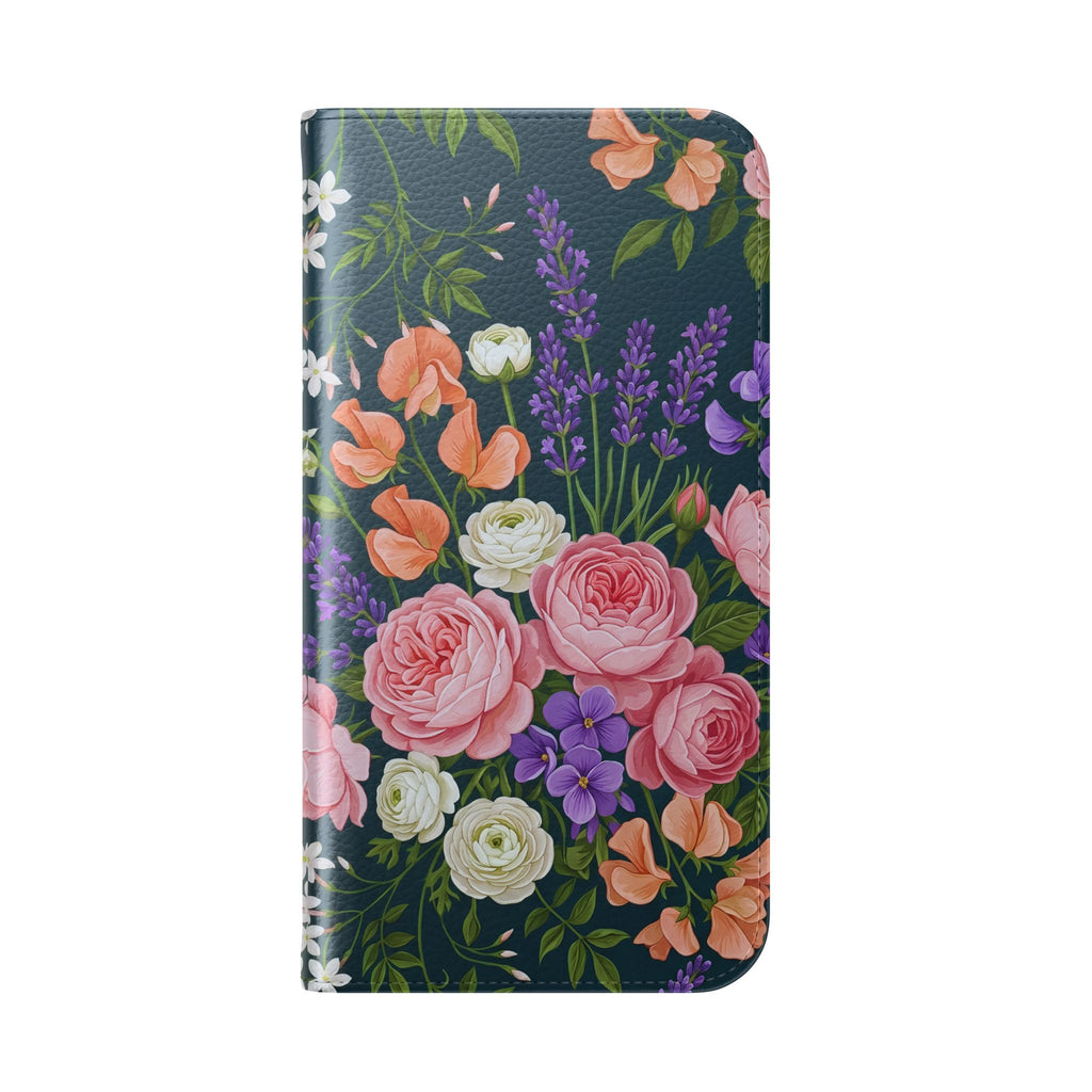 Floral Flip Phone Case -Wallet Cover with Card Slots