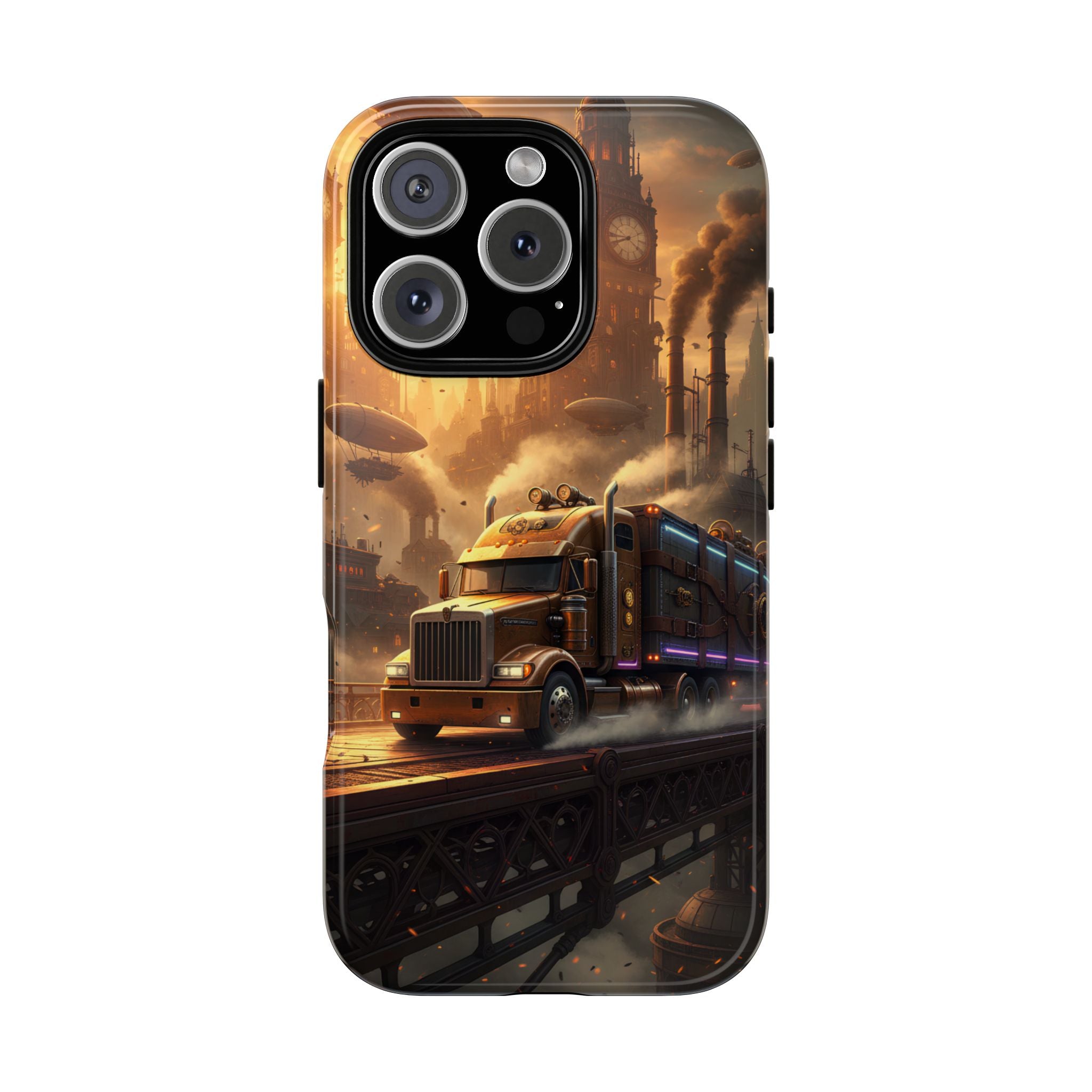 Steampunk Freightliner Phone Case — Rugged Trucking Cityscape iPhone Cover