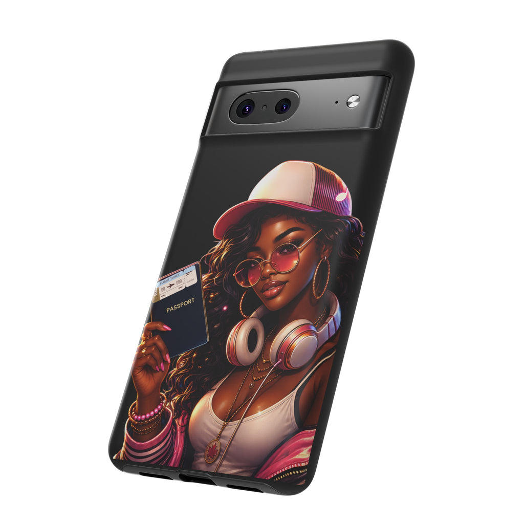 Tough Case – Stylized Urban Girl Phone Case with Headphones & Passport