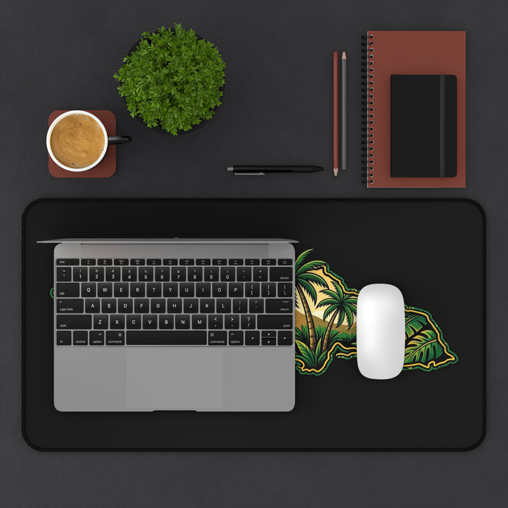 Desk Mat — Jamaican Hummingbird Island Desk Mat (Tropical Palm, Hibiscus & Nautical Vibe)