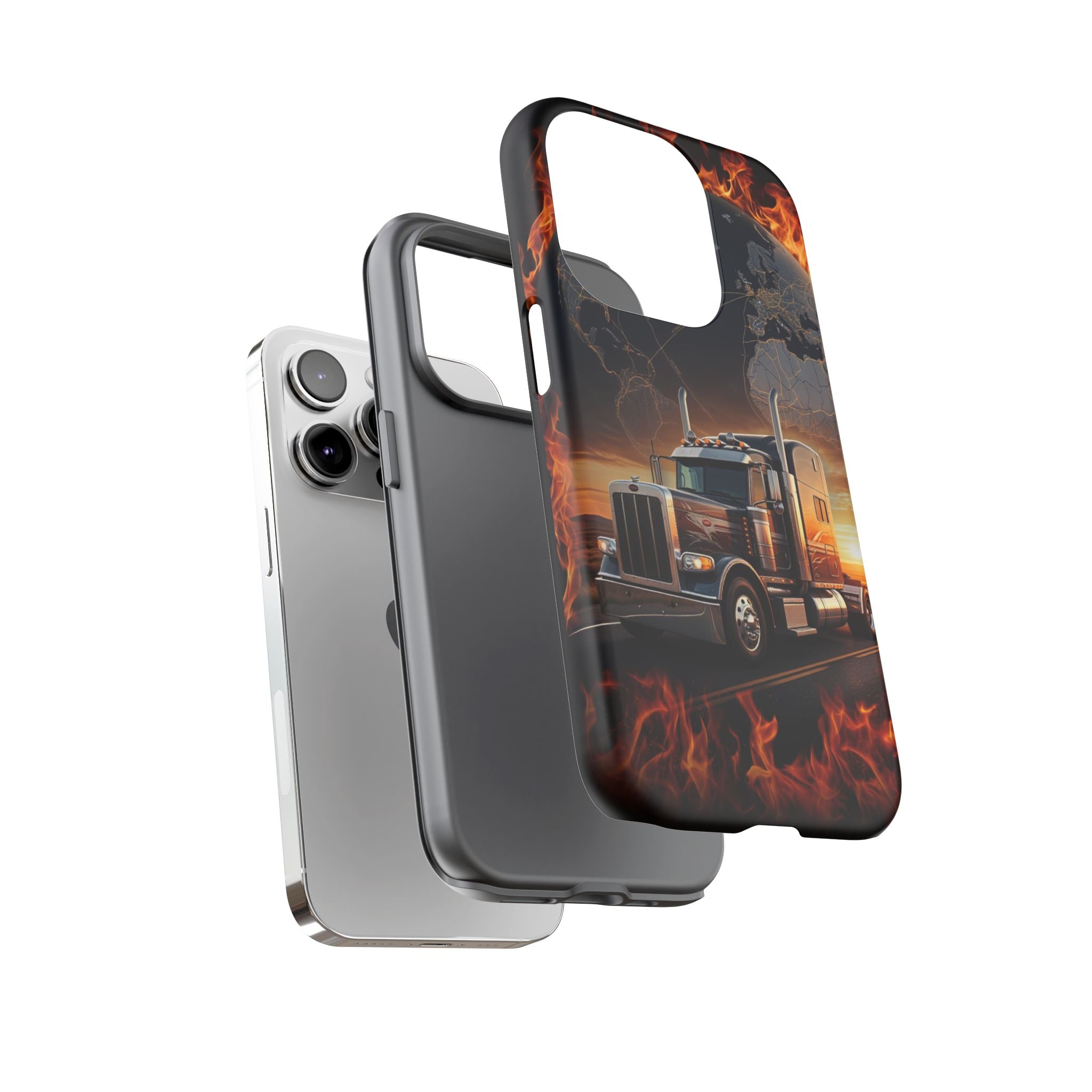 Truck Flames Phone Case — Bold Semi-Truck Globe Design