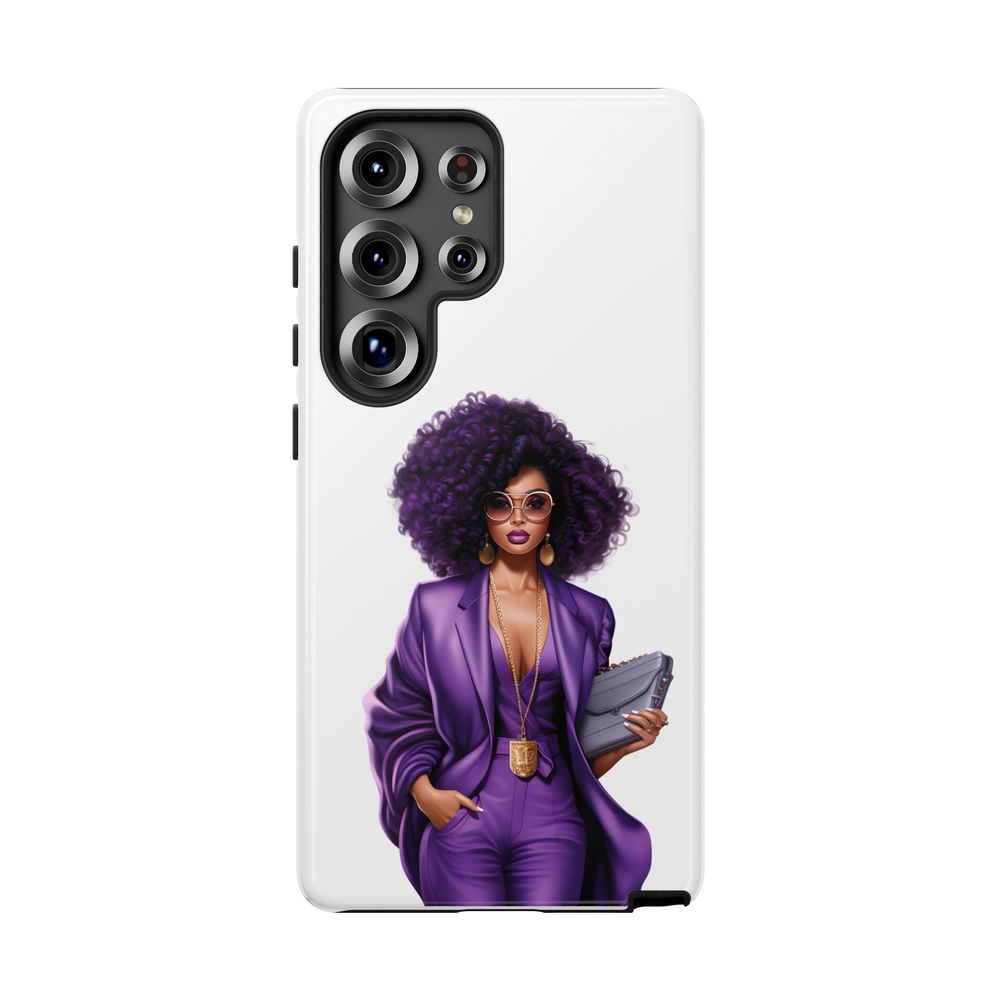 Purple Power Woman Phone Case — Afro Chic Businesswoman Protective Phone Cover