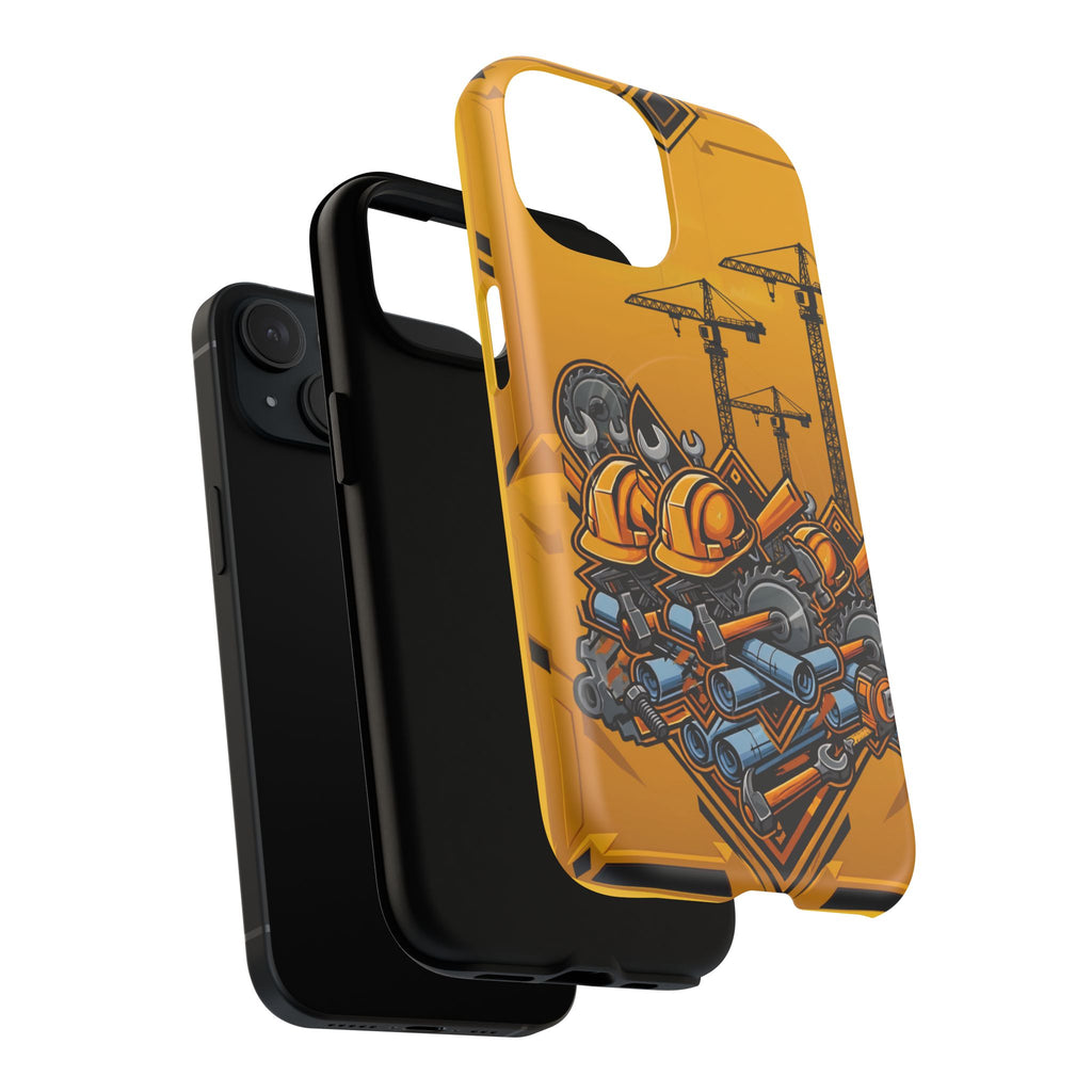 Construction Gear Tough Magnetic Phone Case — Worker Helmet & Tools Design