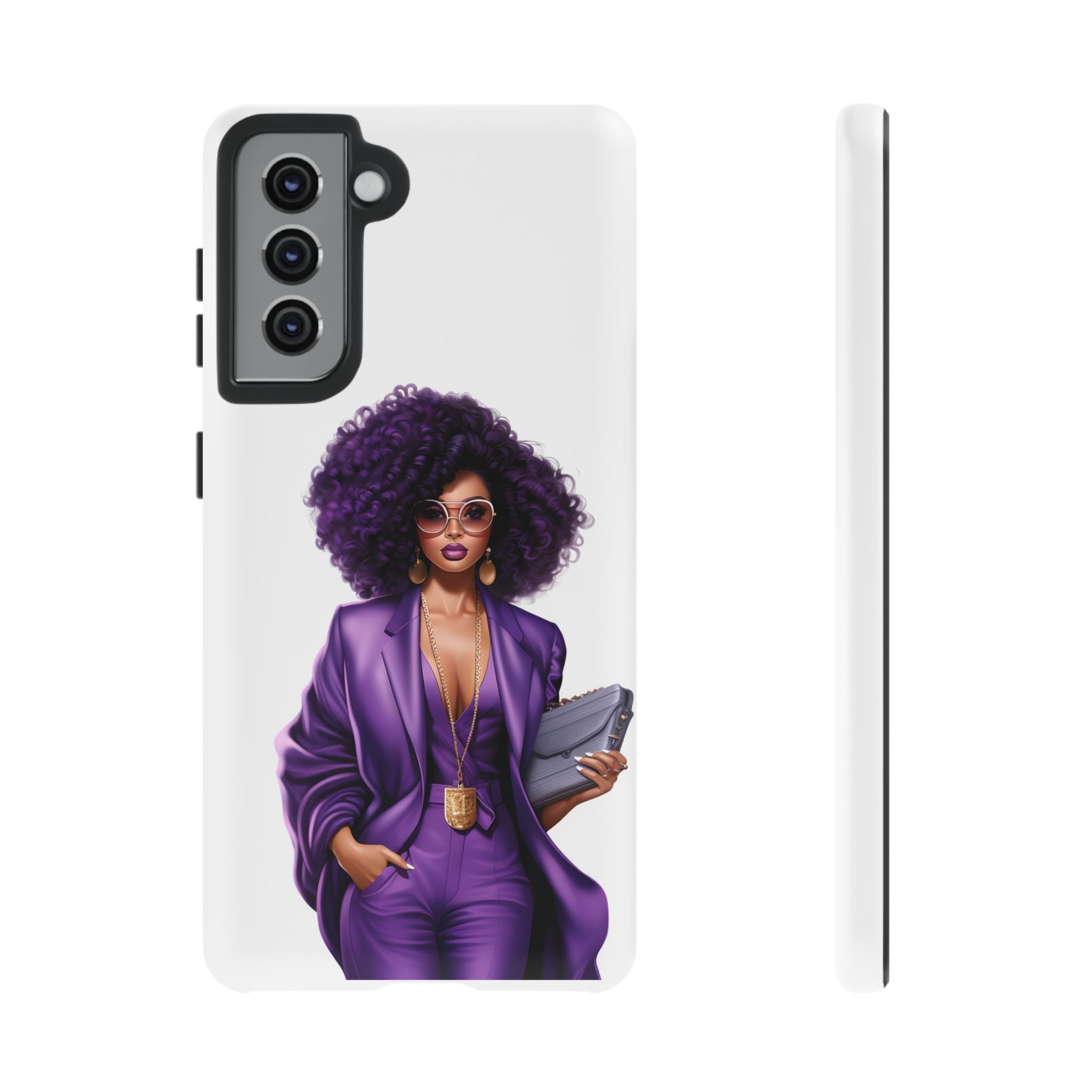 Purple Power Woman Phone Case — Afro Chic Businesswoman Protective Phone Cover