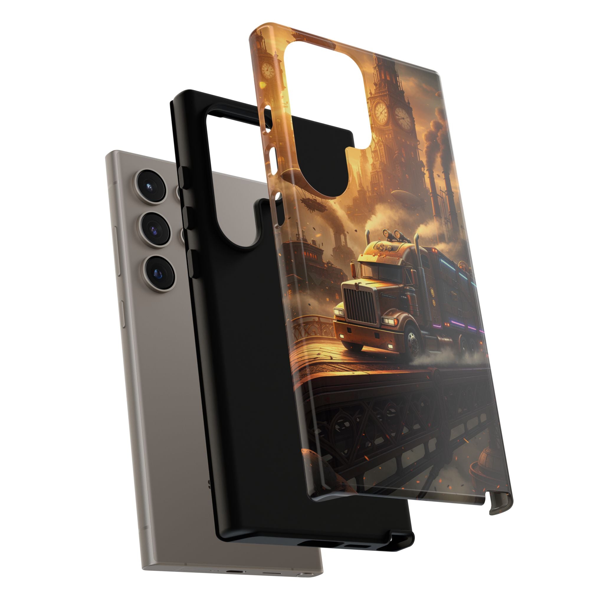 Steampunk Freightliner Phone Case — Rugged Trucking Cityscape iPhone Cover