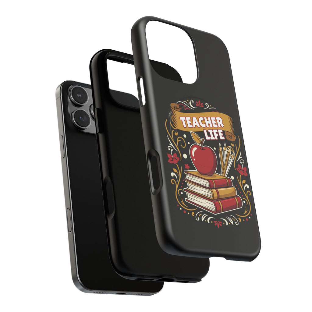 Teacher Life Phone Case - Tough Magnetic Protective Cover with Apple & Books Design