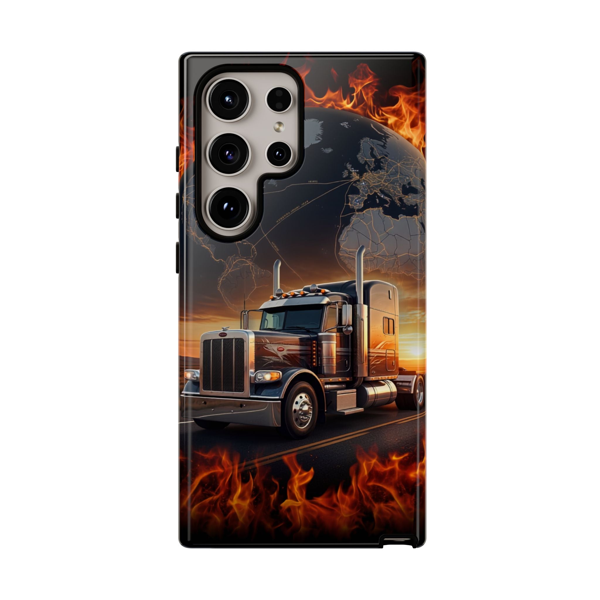 Truck Flames Phone Case — Bold Semi-Truck Globe Design