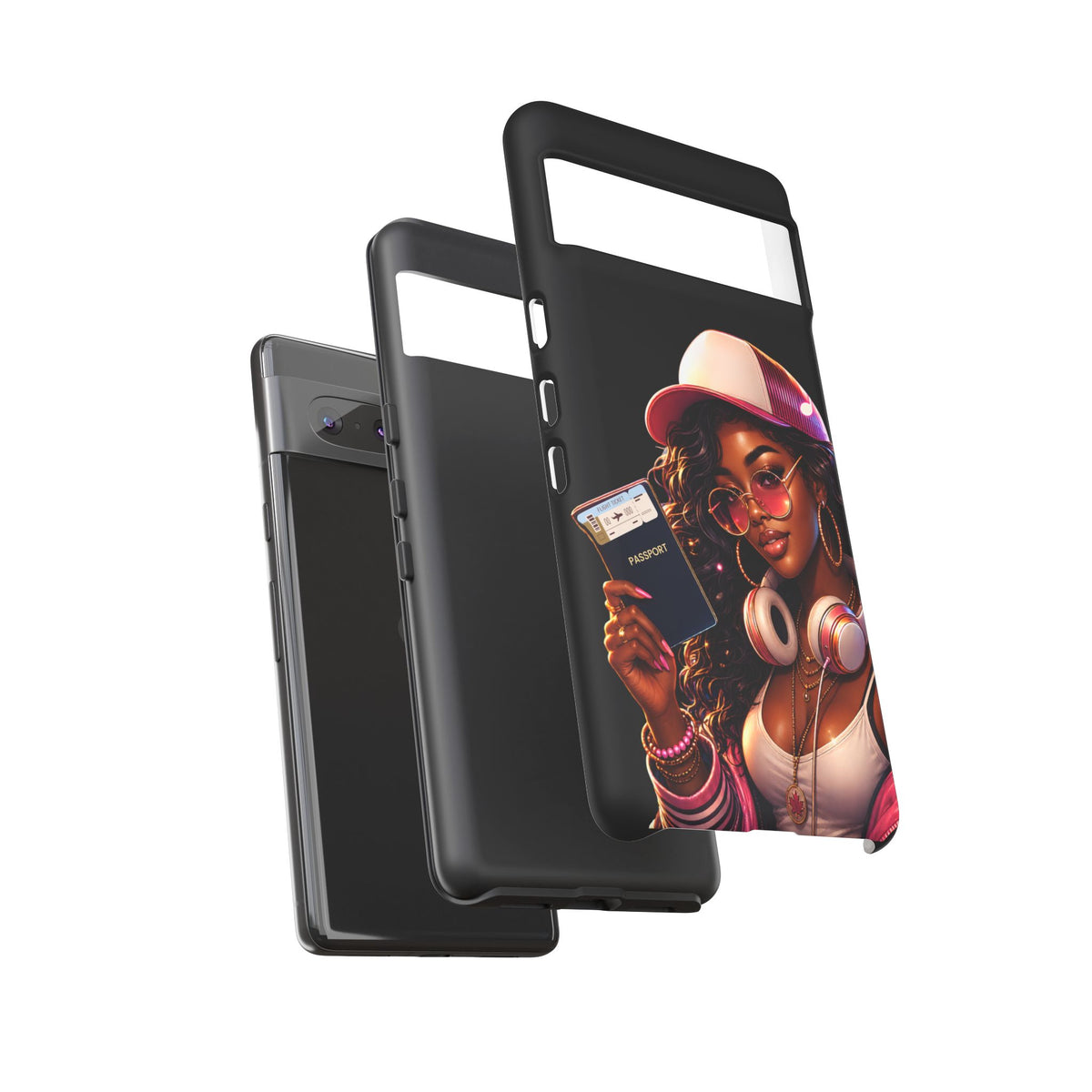 Tough Case – Stylized Urban Girl Phone Case with Headphones & Passport