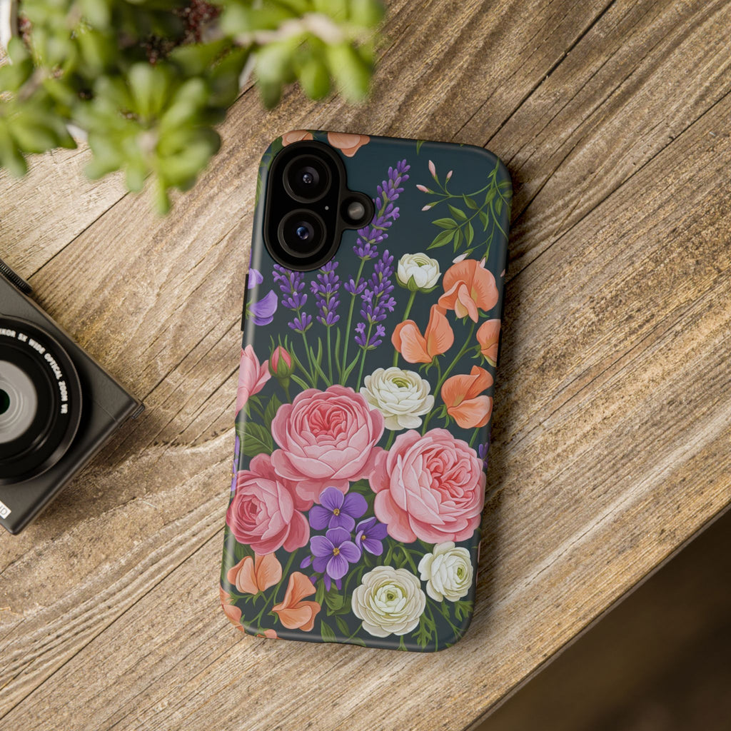 Floral Bouquet Phone Case — Vintage Roses & Lavender Protective Cover