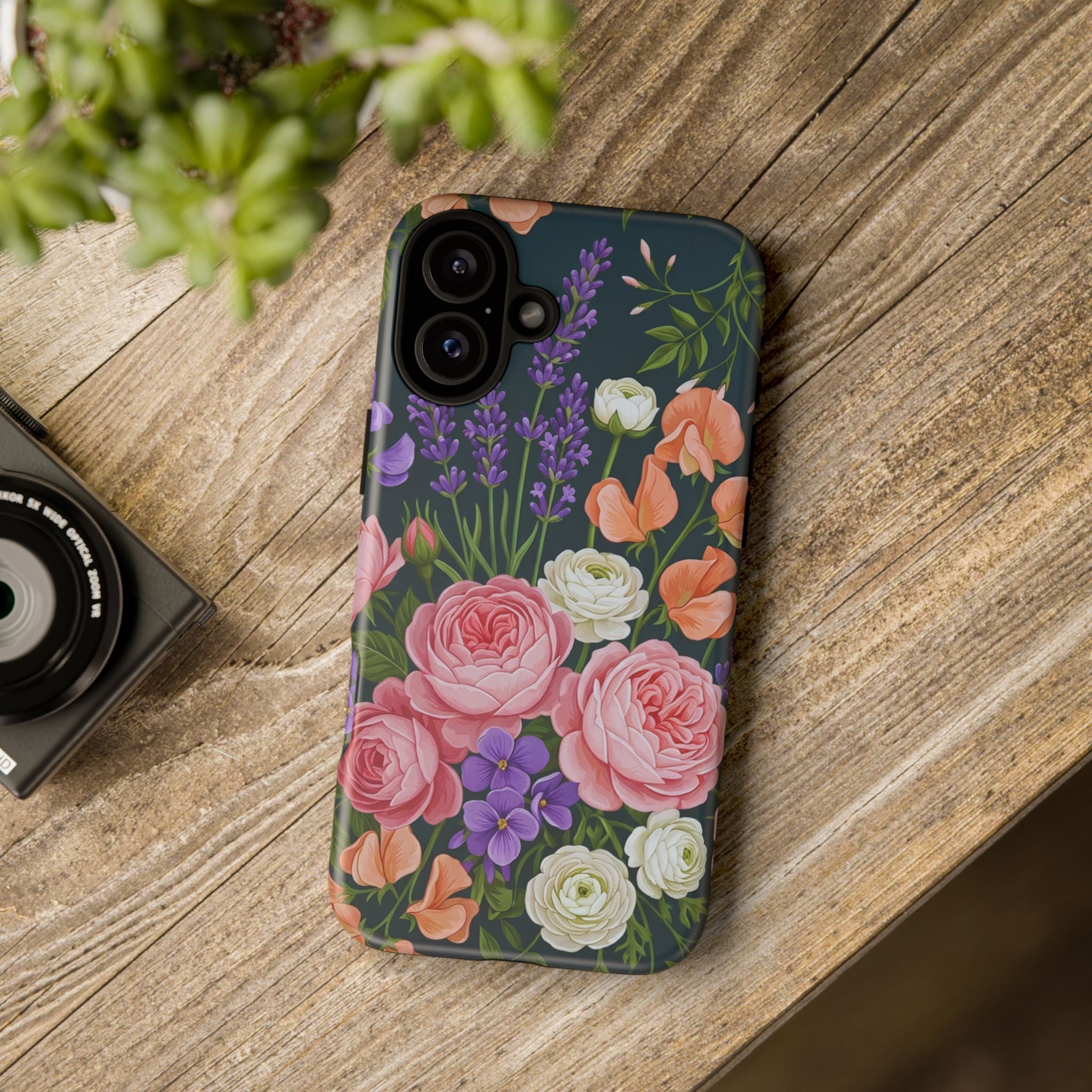 Floral Bouquet Phone Case — Vintage Roses & Lavender Protective Cover