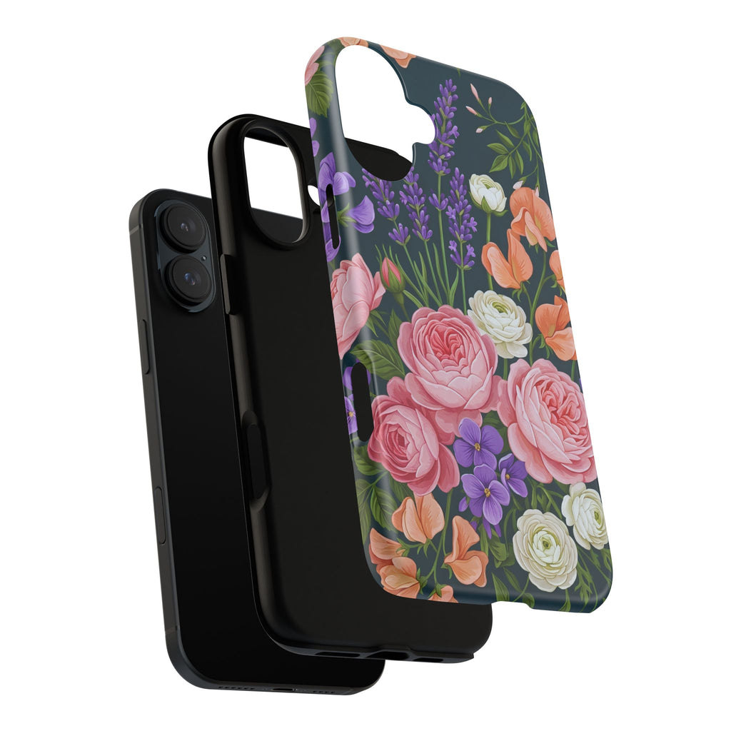 Floral Bouquet Phone Case — Vintage Roses & Lavender Protective Cover