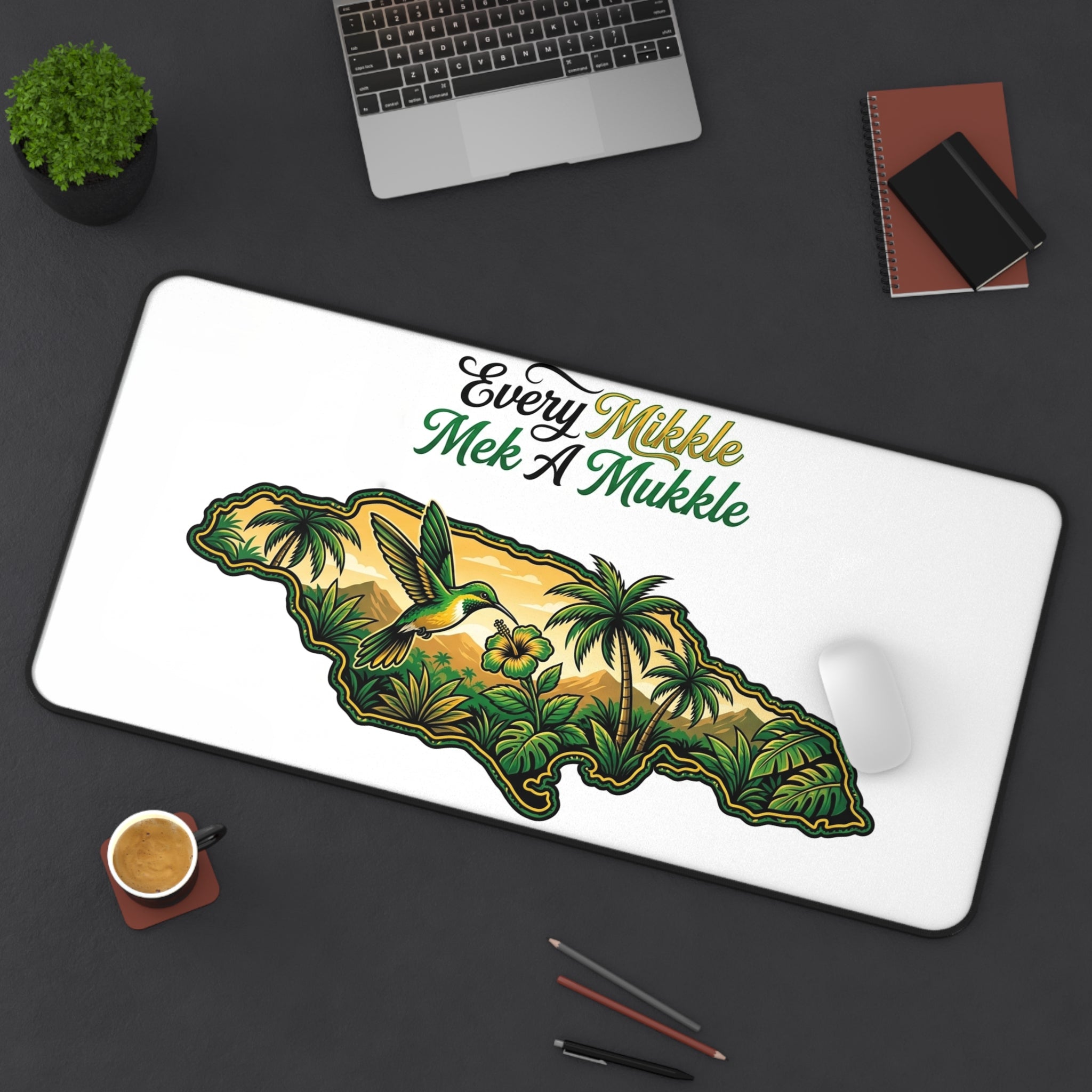 Jamaica Map Desk Mat — "Every Muckle Mek A Mukkle" Tropical Hummingbird Desk Mat