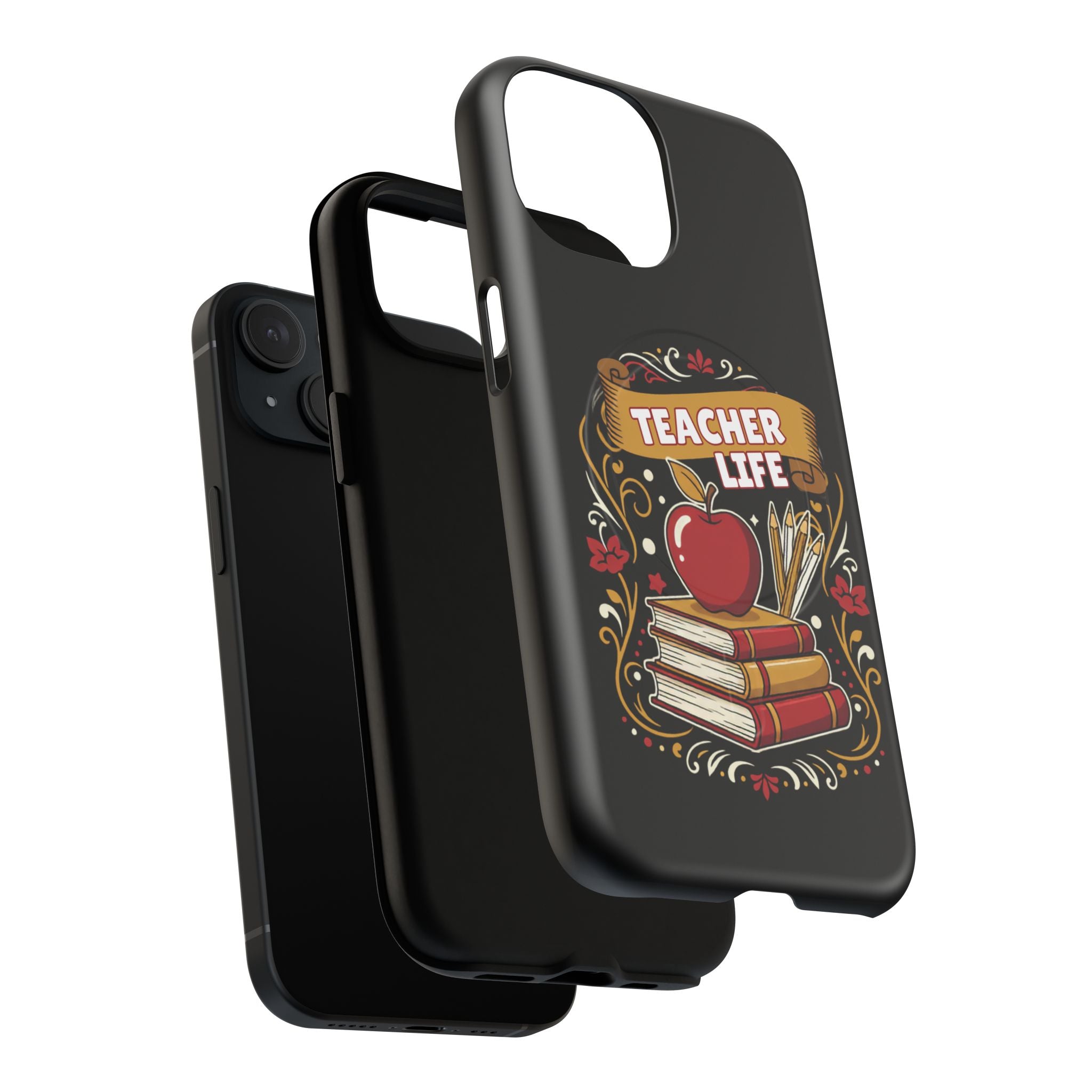 Teacher Life Phone Case - Tough Magnetic Protective Cover with Apple & Books Design