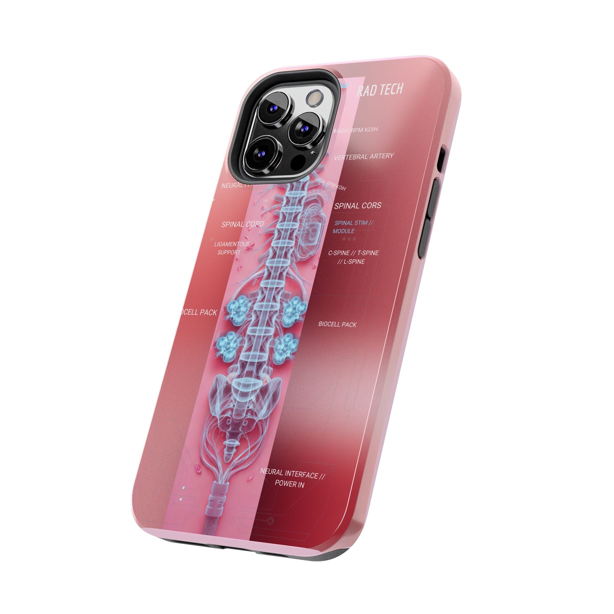 Anatomical Spine Tough Phone Case — Medical X-Ray Design, ‘Spinal Cord’ Labelled