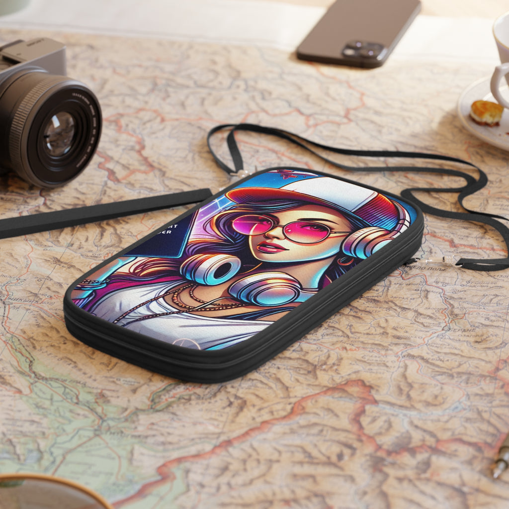 Retro Cool Travel Passport Wallet — Neon Headphones Girl Design