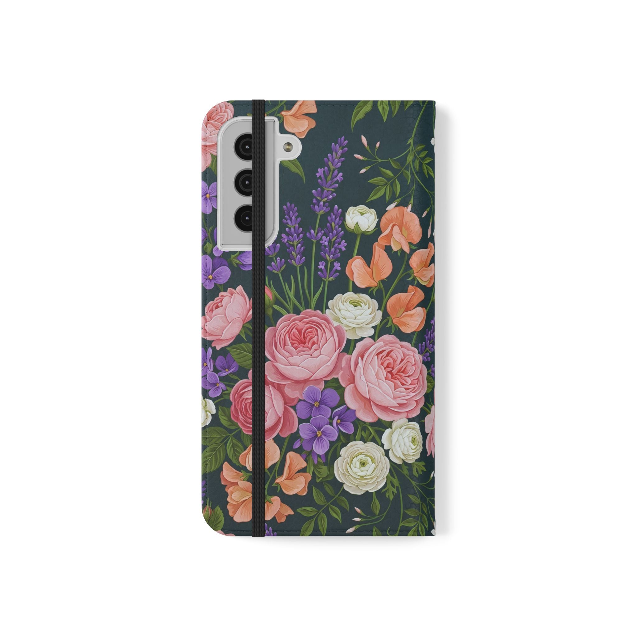 Floral Flip Phone Case -Wallet Cover with Card Slots