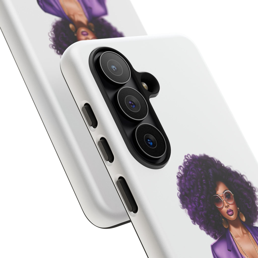 Purple Power Woman Phone Case — Afro Chic Businesswoman Protective Phone Cover
